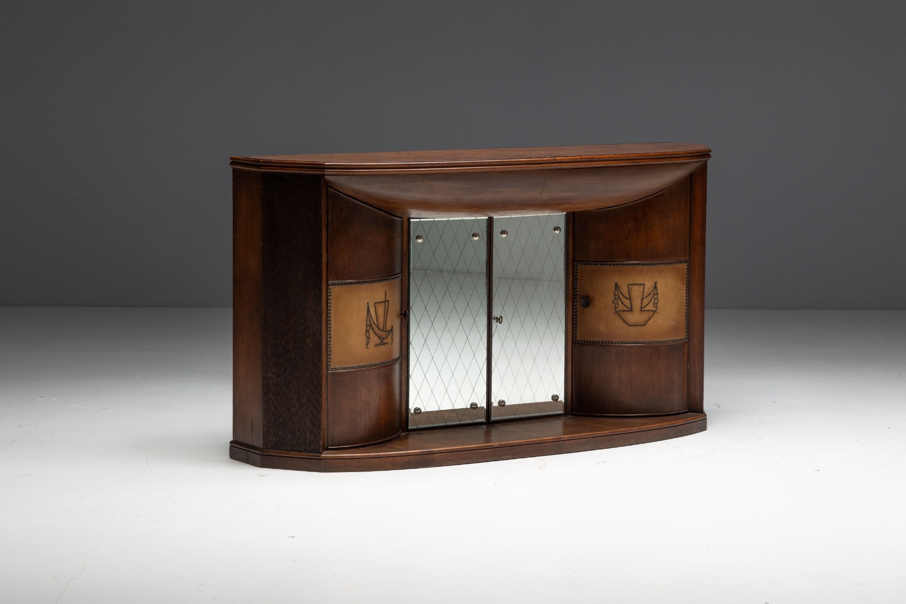 Art Deco Bar Console with Mirrored Doors, Italy - 1940s