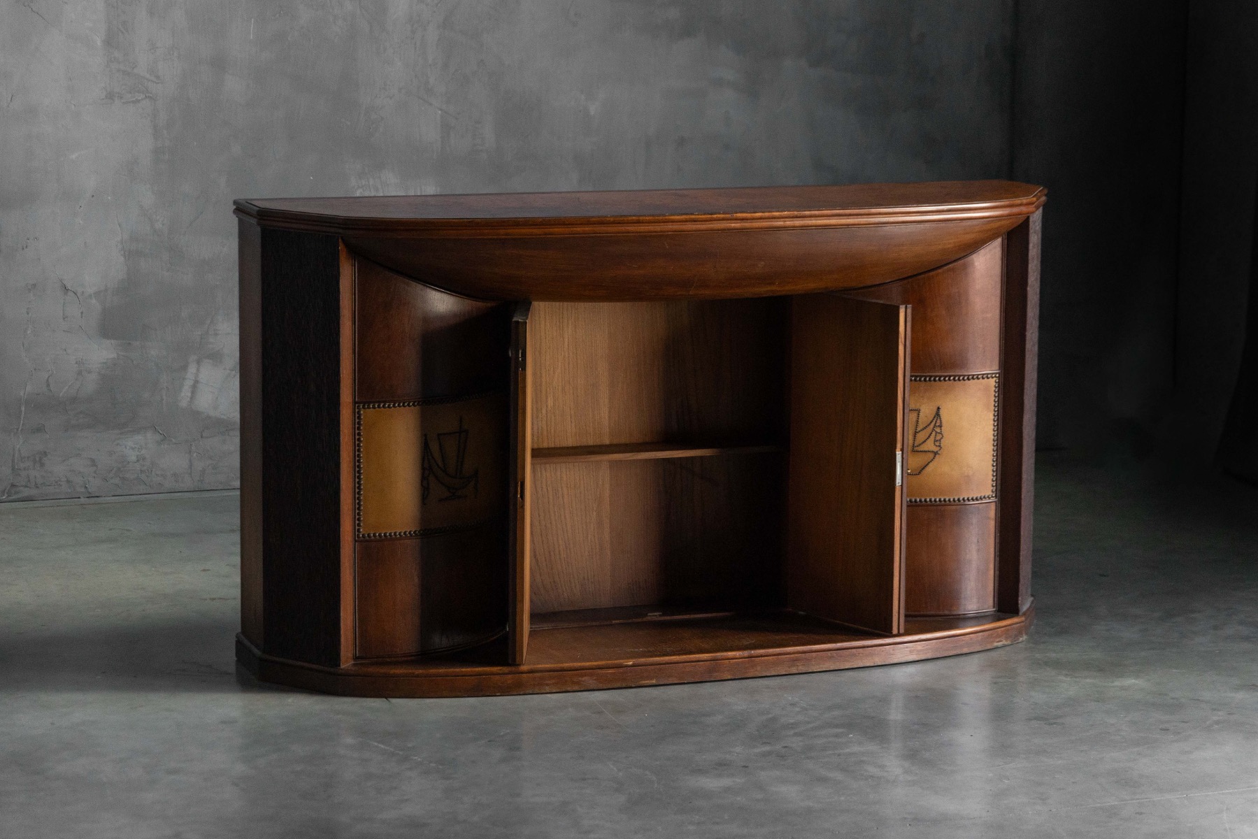 Art Deco Bar Console with Mirrored Doors, Italy - 1940s