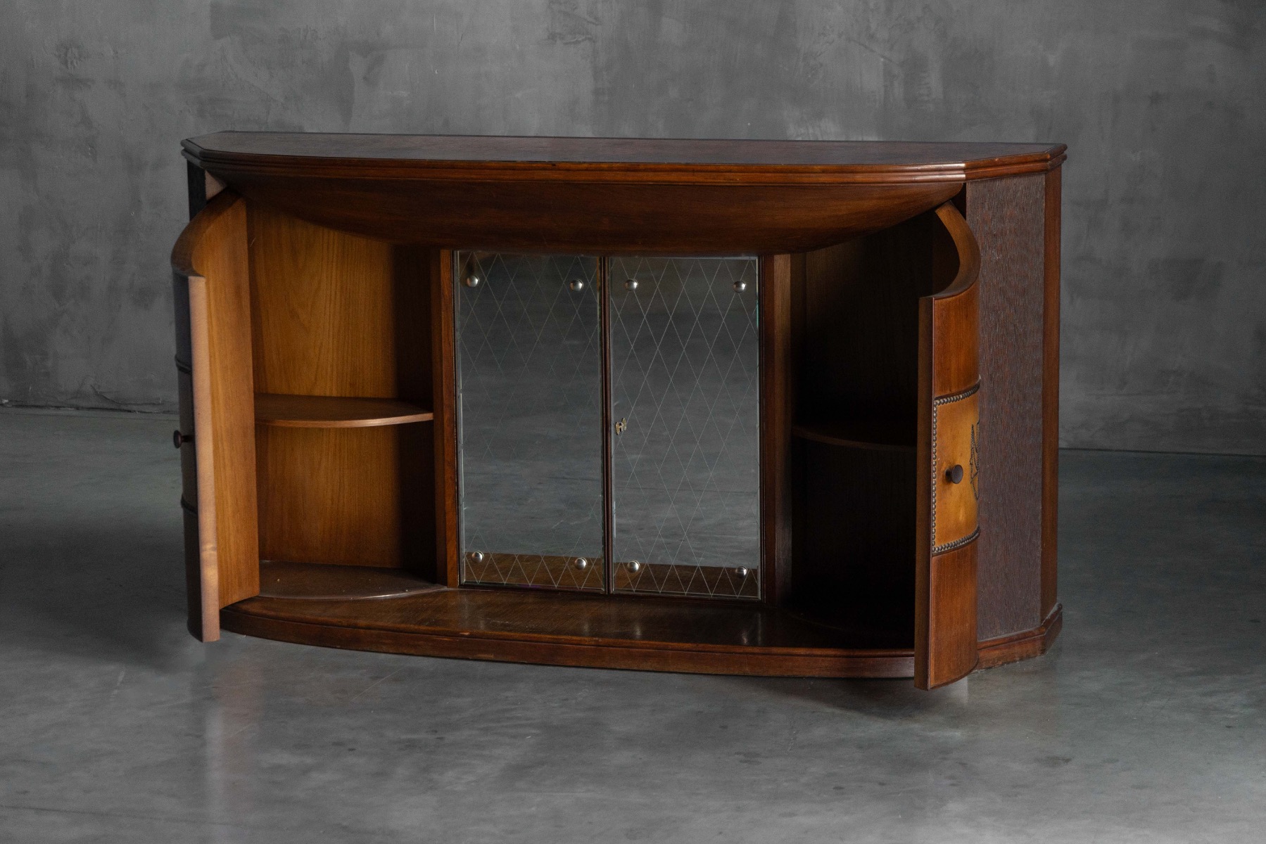 Art Deco Bar Console with Mirrored Doors, Italy - 1940s