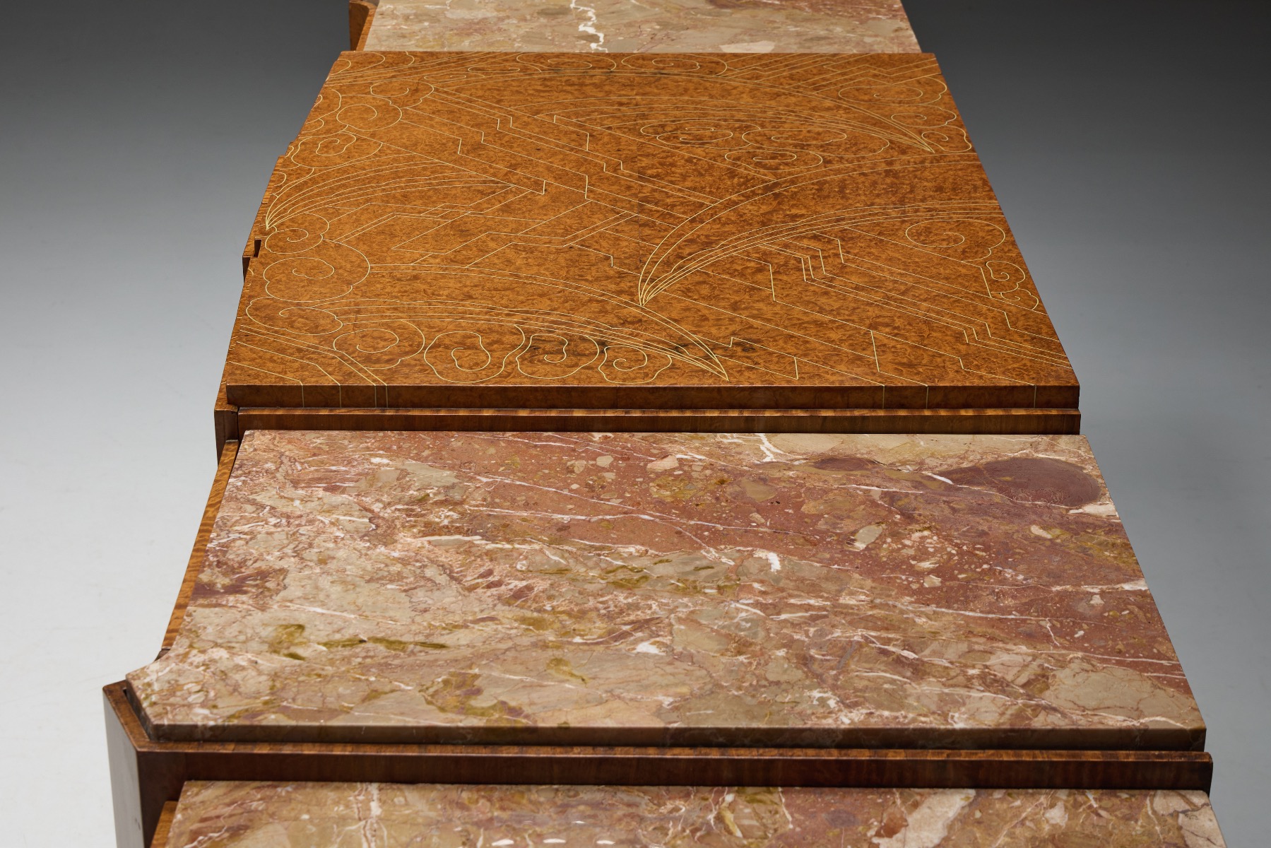 Art Deco Credenza in Marble and Burl Wood - 1930s