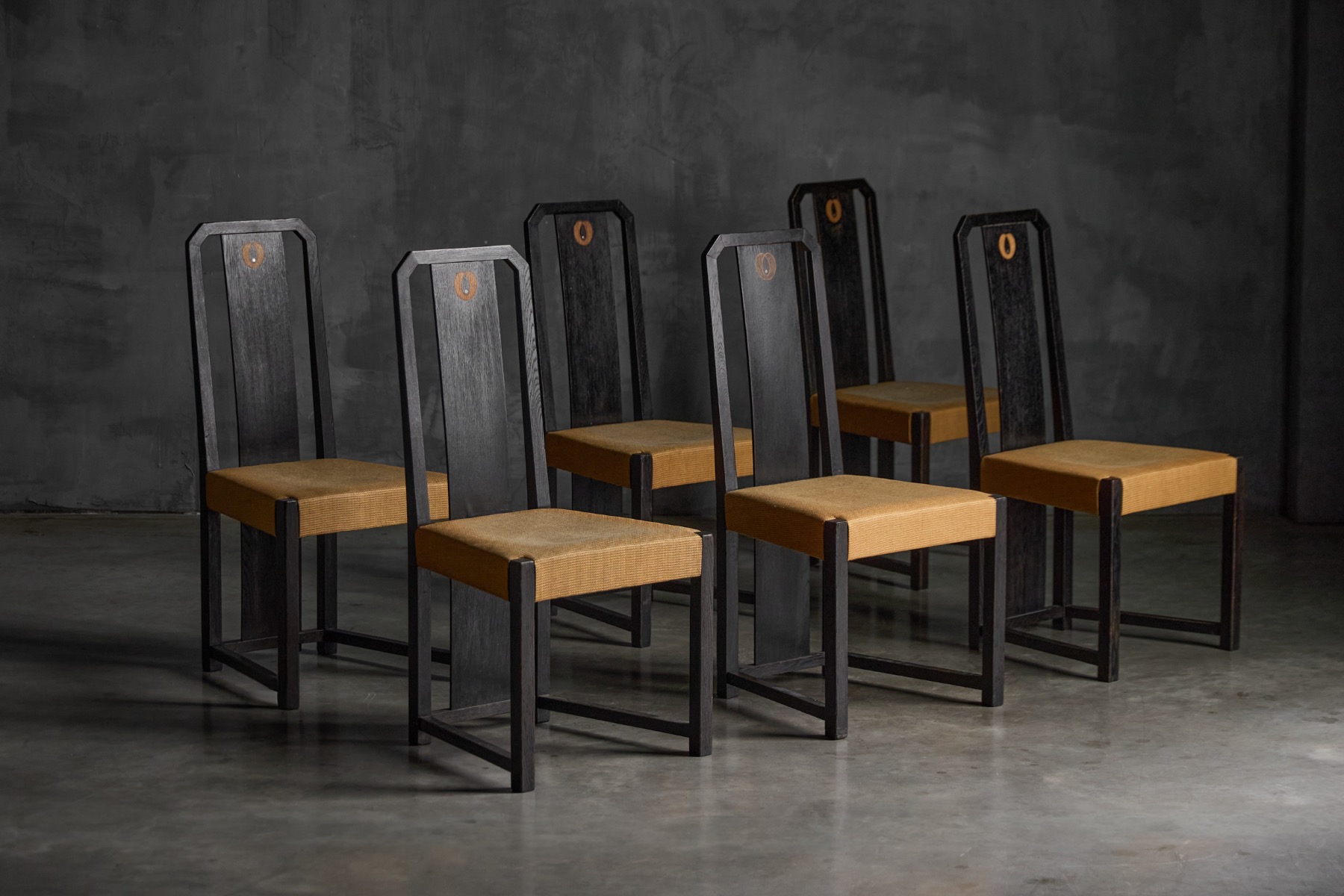 Art Deco Dining Chairs With Inlay Detail, Italy - 1930s