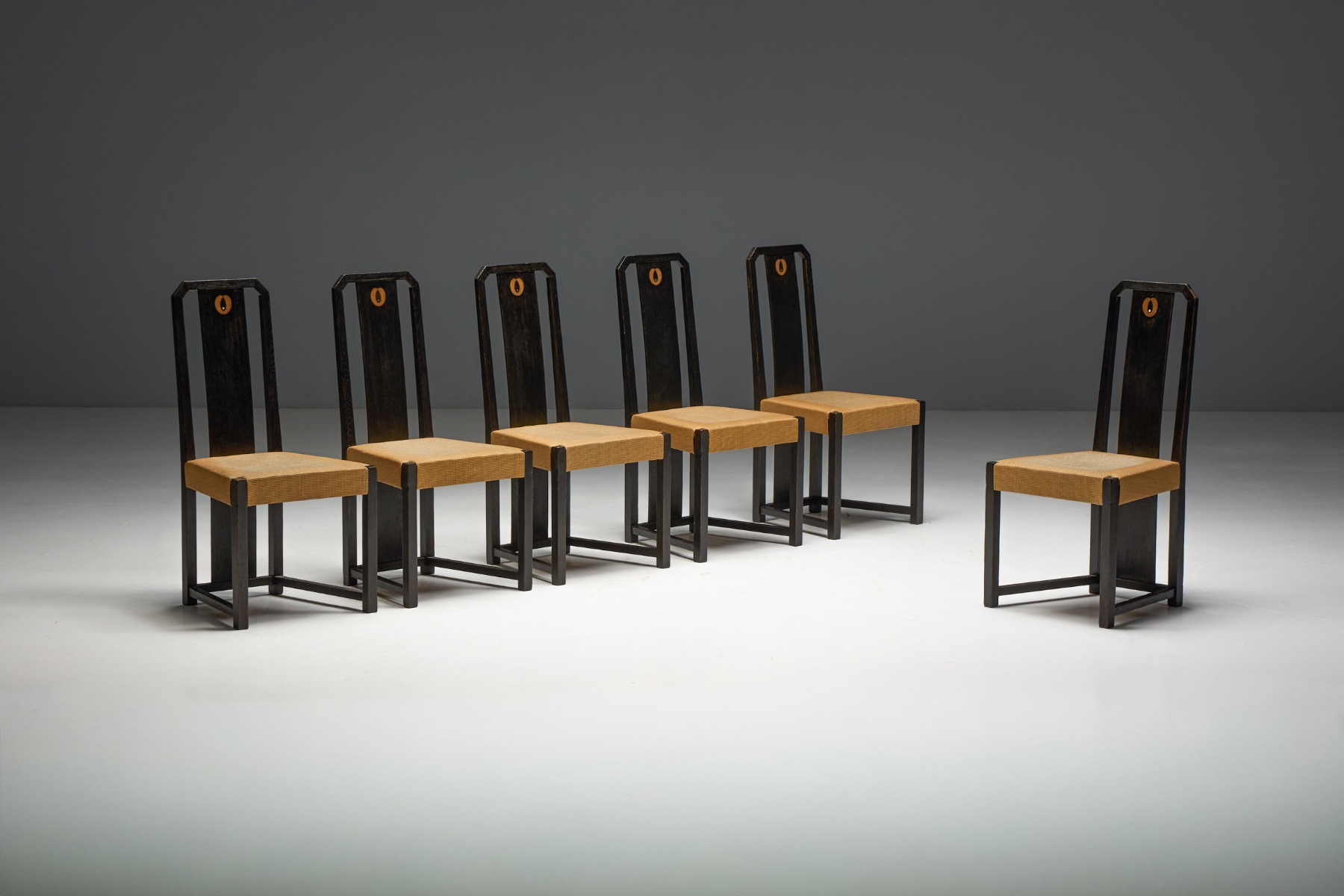 Art Deco Dining Chairs With Inlay Detail, Italy - 1930s