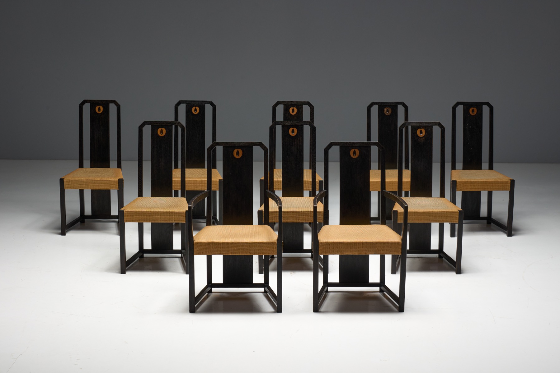 Art Deco Dining Chairs With Inlay Detail, Italy - 1930s