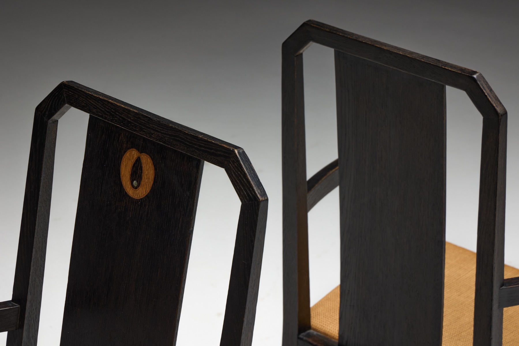 Art Deco Dining Chairs With Inlay Detail, Italy - 1930s