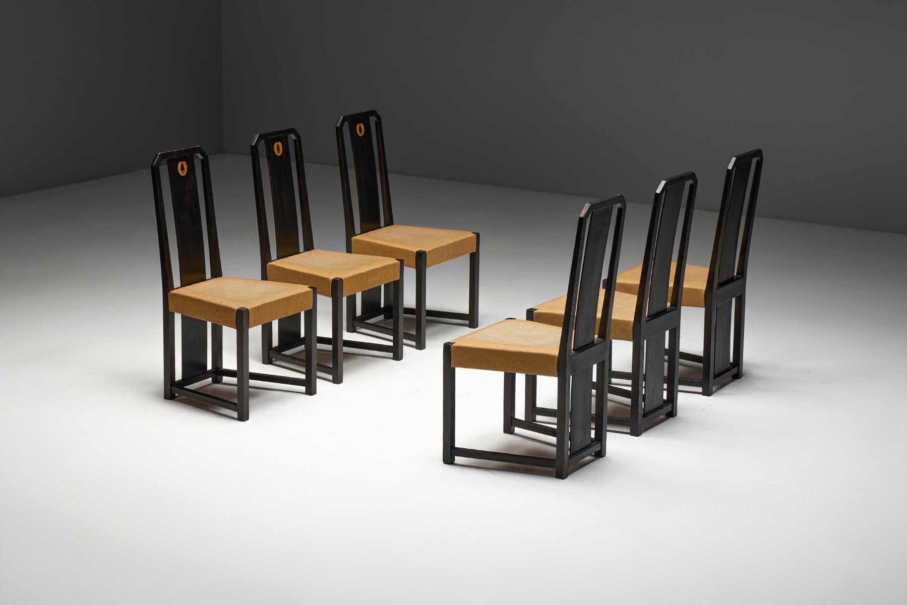 Art Deco Dining Chairs With Inlay Detail, Italy - 1930s