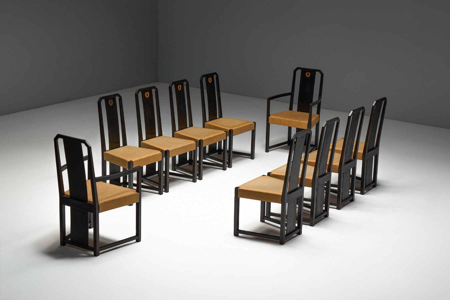 Art Deco Dining Chairs With Inlay Detail, Italy - 1930s