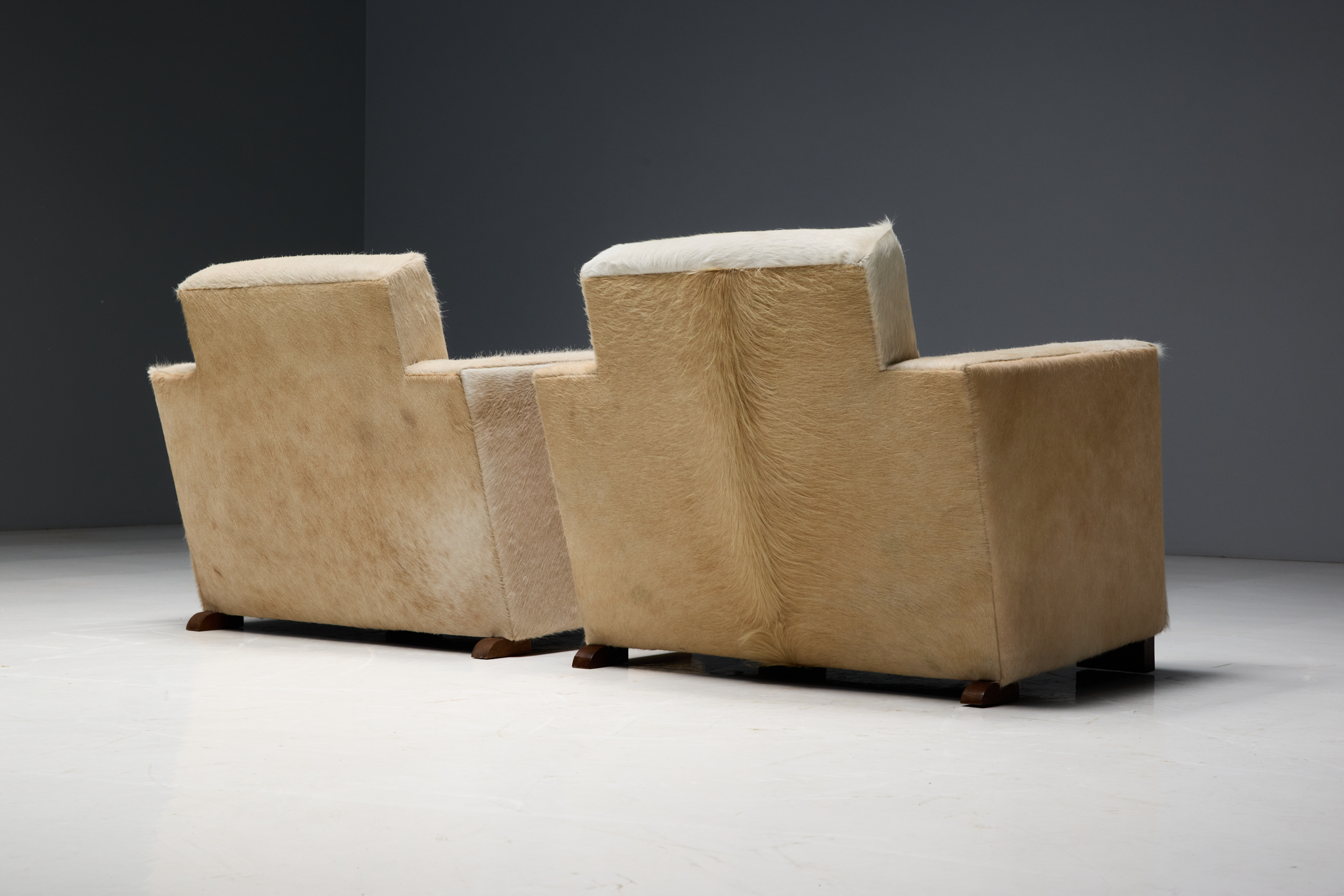 Art Deco Cowhide Armchairs, France - 1930s