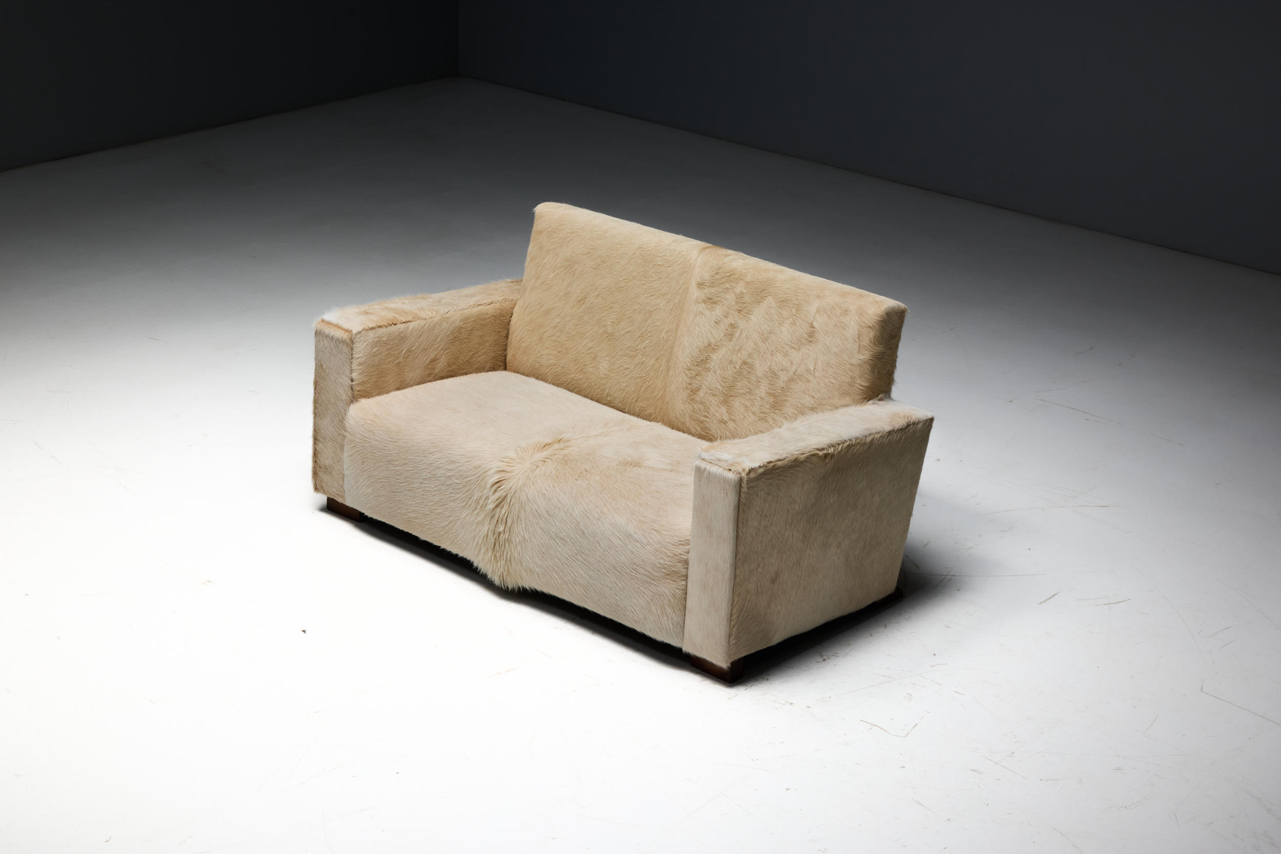 Art Deco Cowhide Two-Seater Sofa, France - 1930s