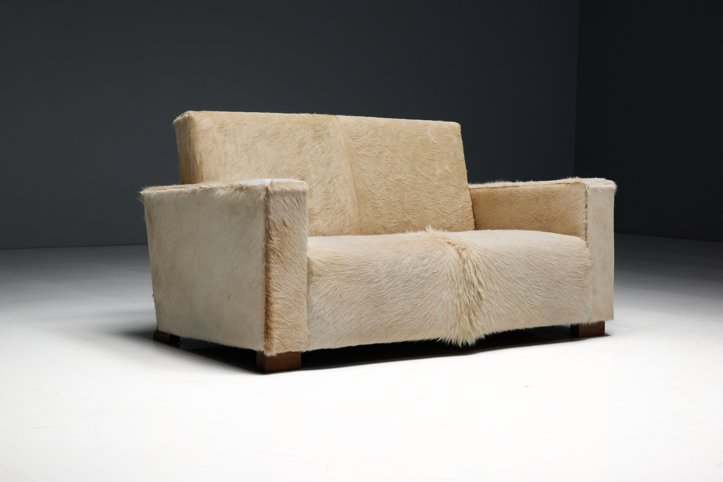 Art Deco Cowhide Two-Seater Sofa, France - 1930s