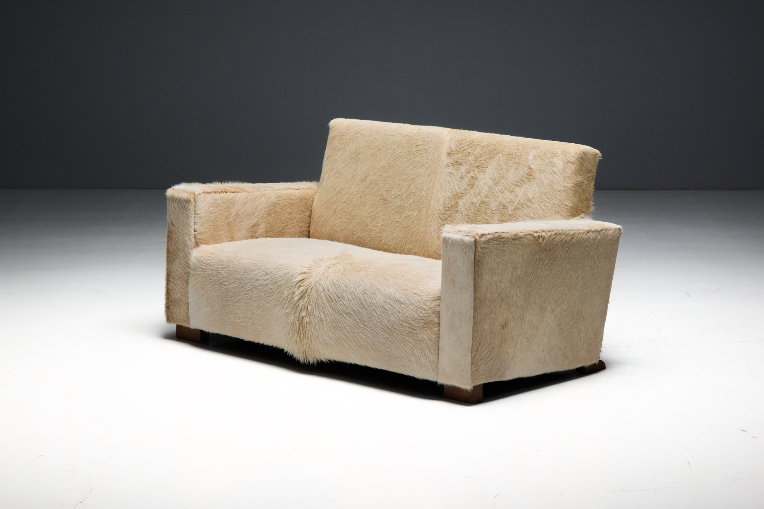 Art Deco Cowhide Two-Seater Sofa, France - 1930s