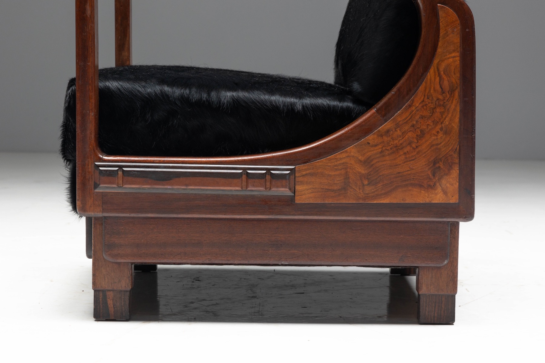 Art Deco Walnut Armchairs with Cowhide Upholstery, France - 1930s