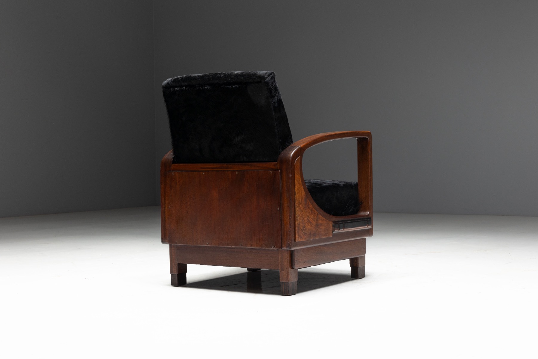 Art Deco Walnut Armchairs with Cowhide Upholstery, France - 1930s