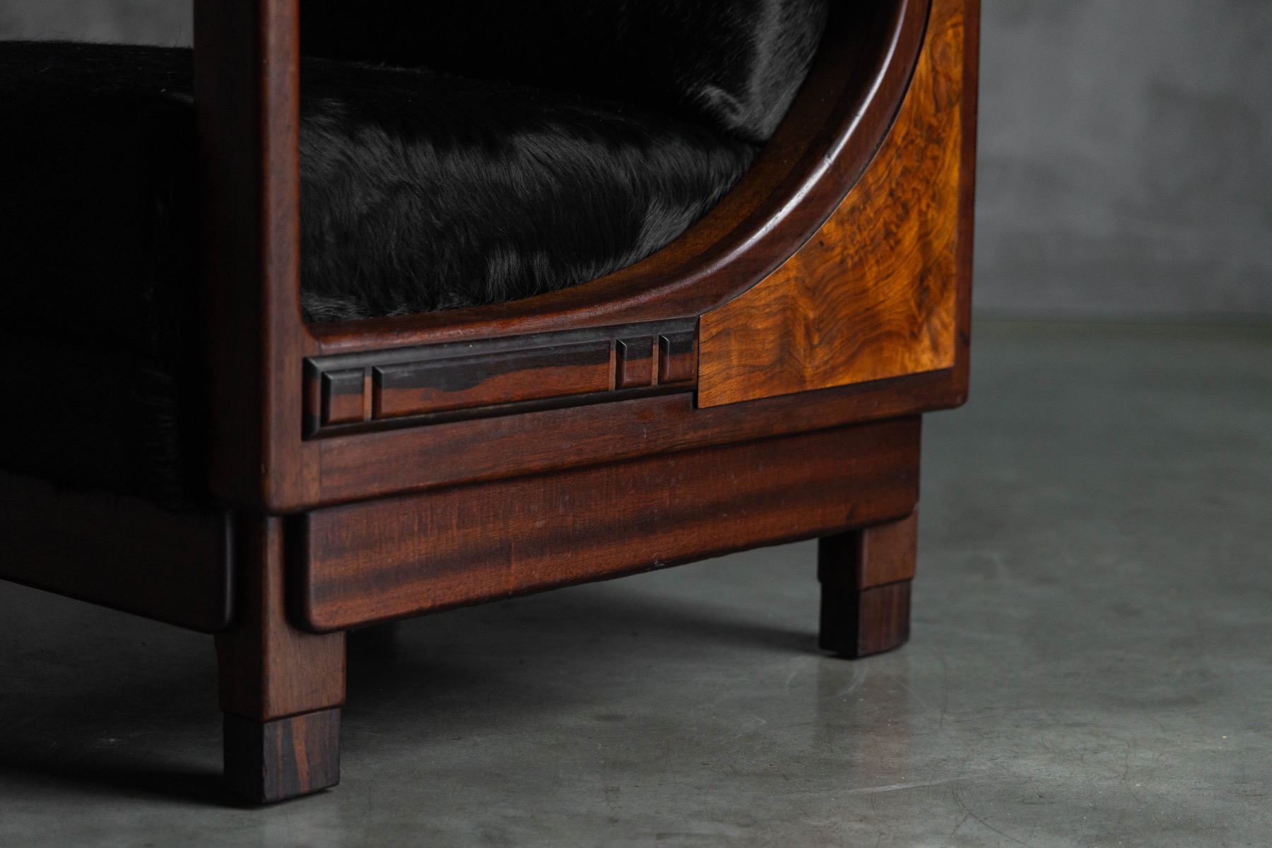 Art Deco Walnut Armchairs with Cowhide Upholstery, France - 1930s