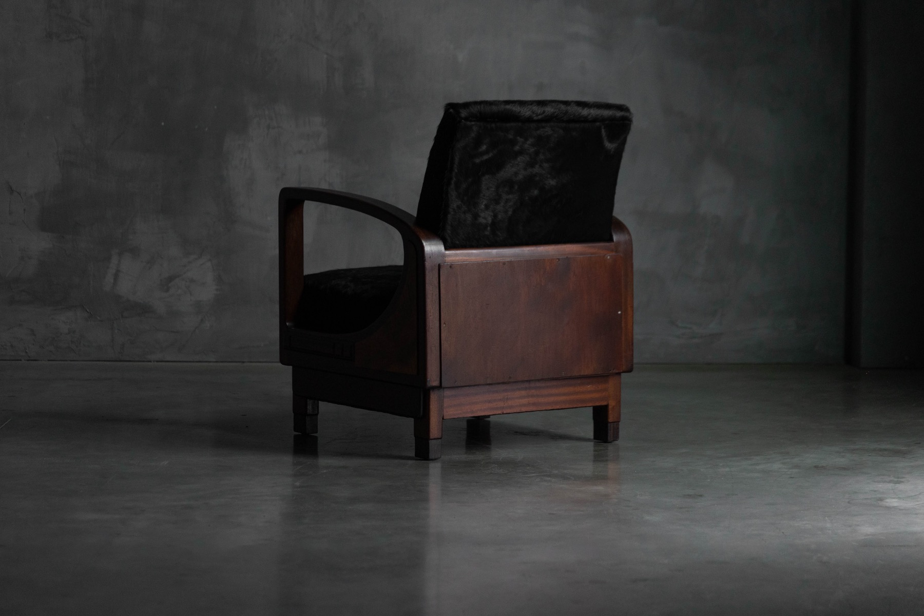 Art Deco Walnut Armchairs with Cowhide Upholstery, France - 1930s