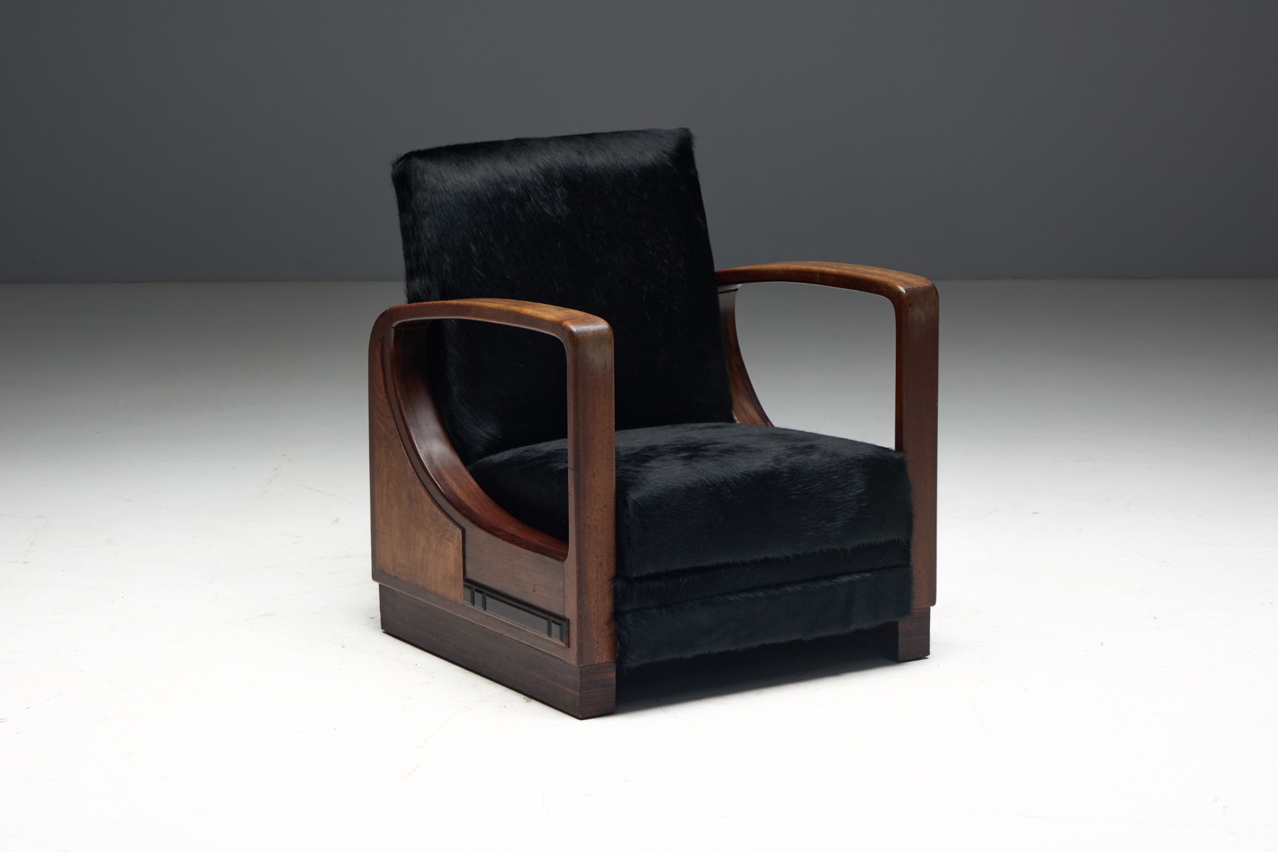 Art Deco Walnut Armchairs with Cowhide Upholstery, France - 1930s