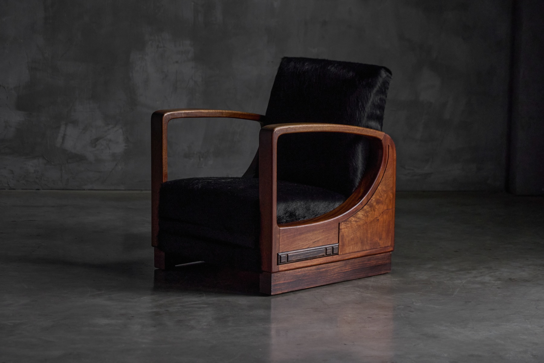 Art Deco Walnut Armchairs with Cowhide Upholstery, France - 1930s