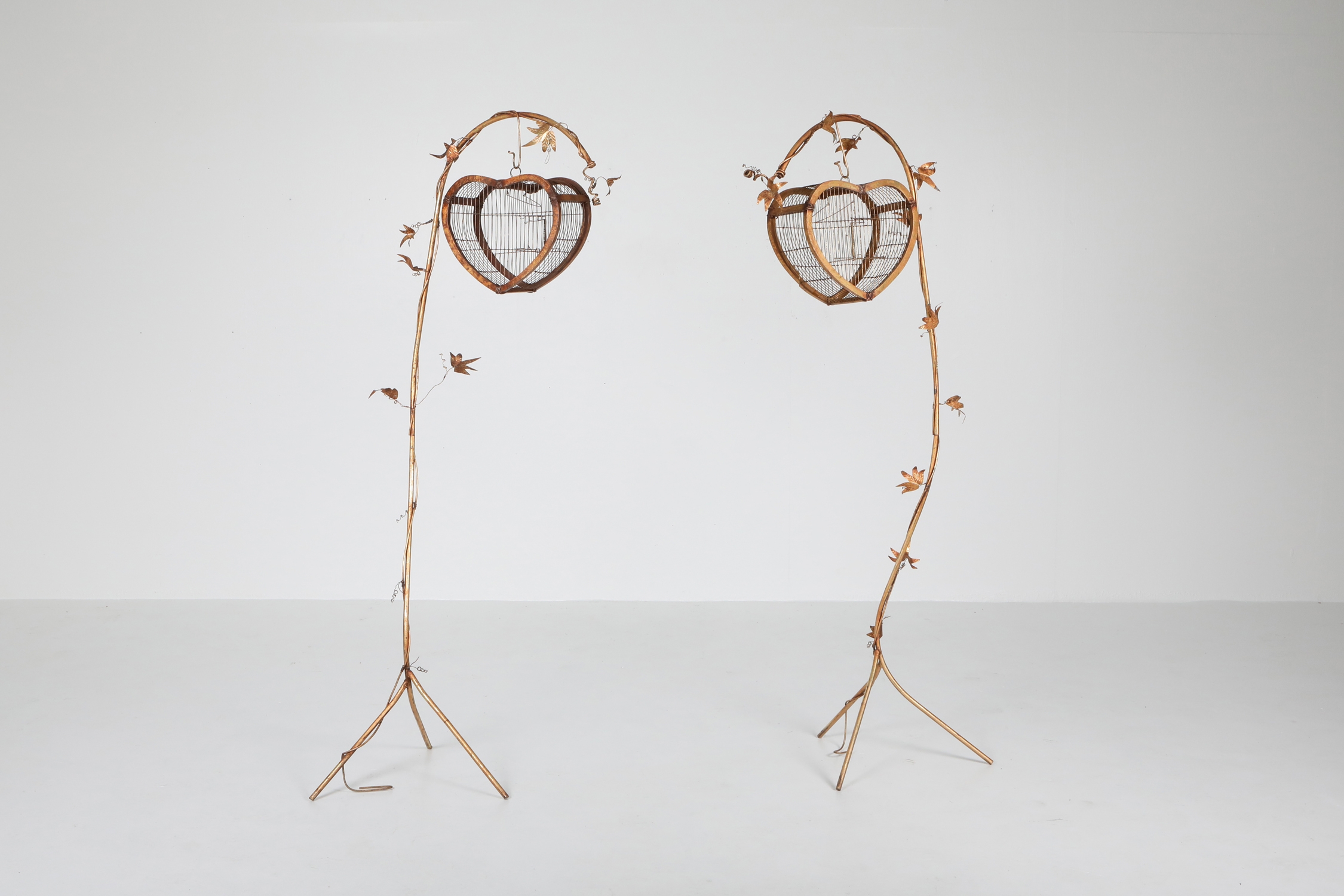Gilt Metal Pair of Birdcage Stands - 1970's