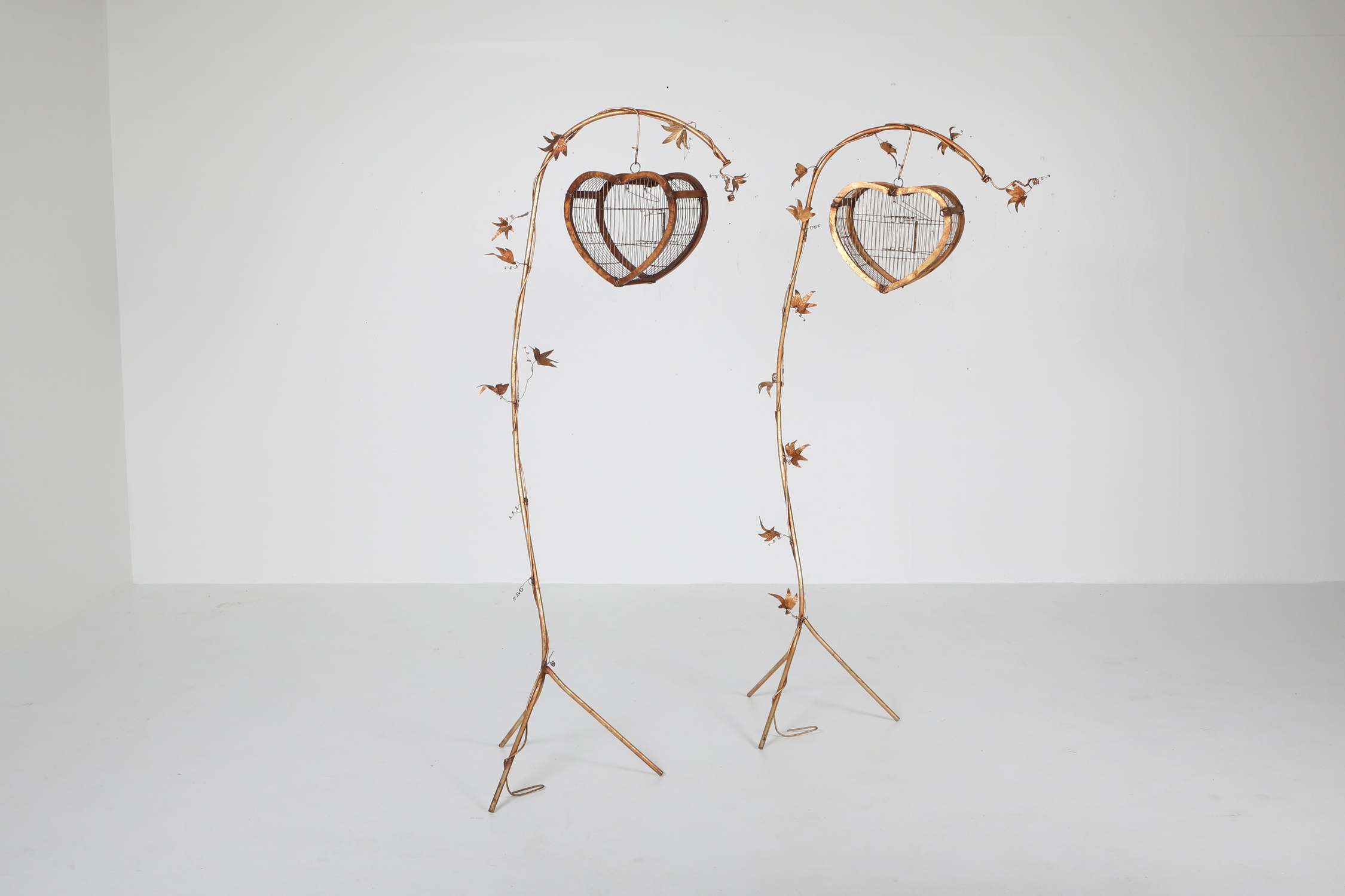 Gilt Metal Pair of Birdcage Stands - 1970's