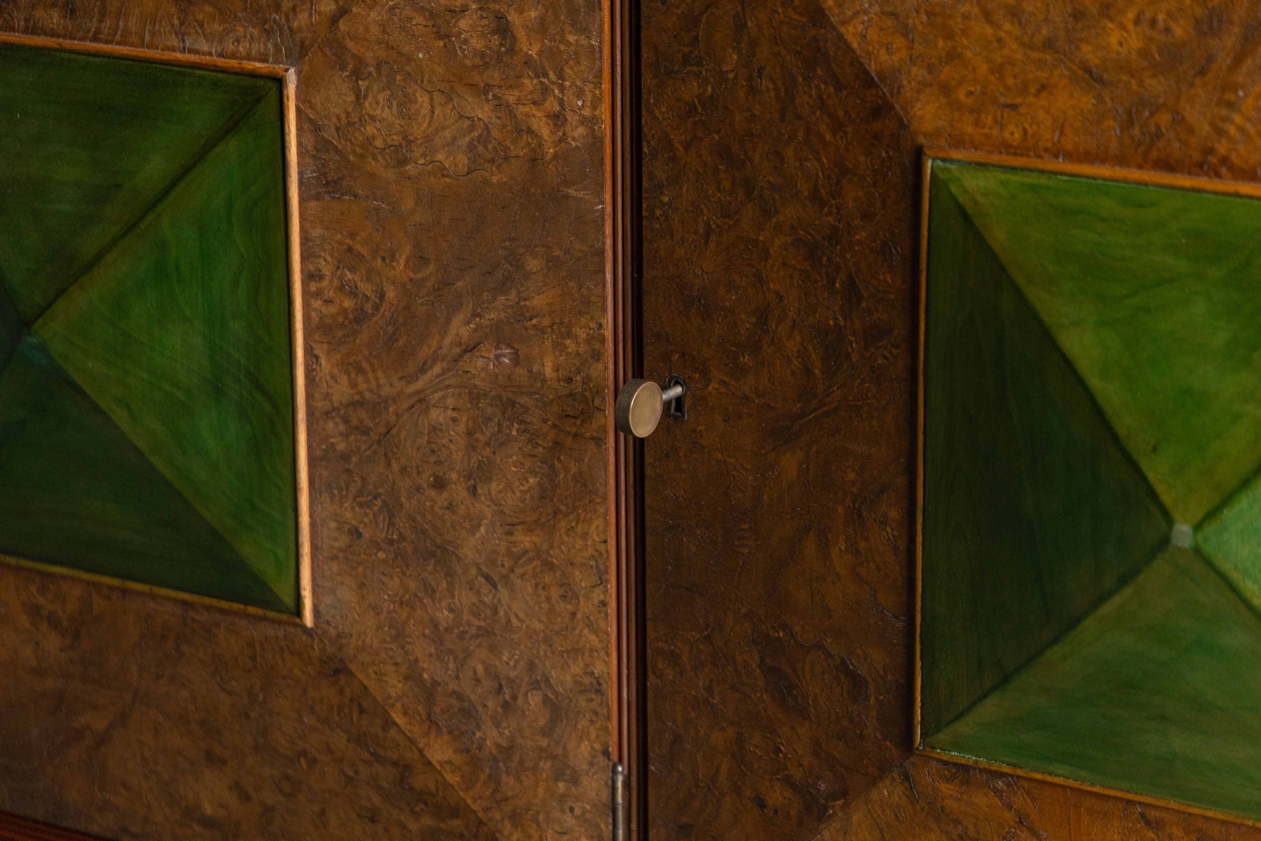 Art Deco Sideboard with Pyramid Inlay Doors, Italy - 1930s