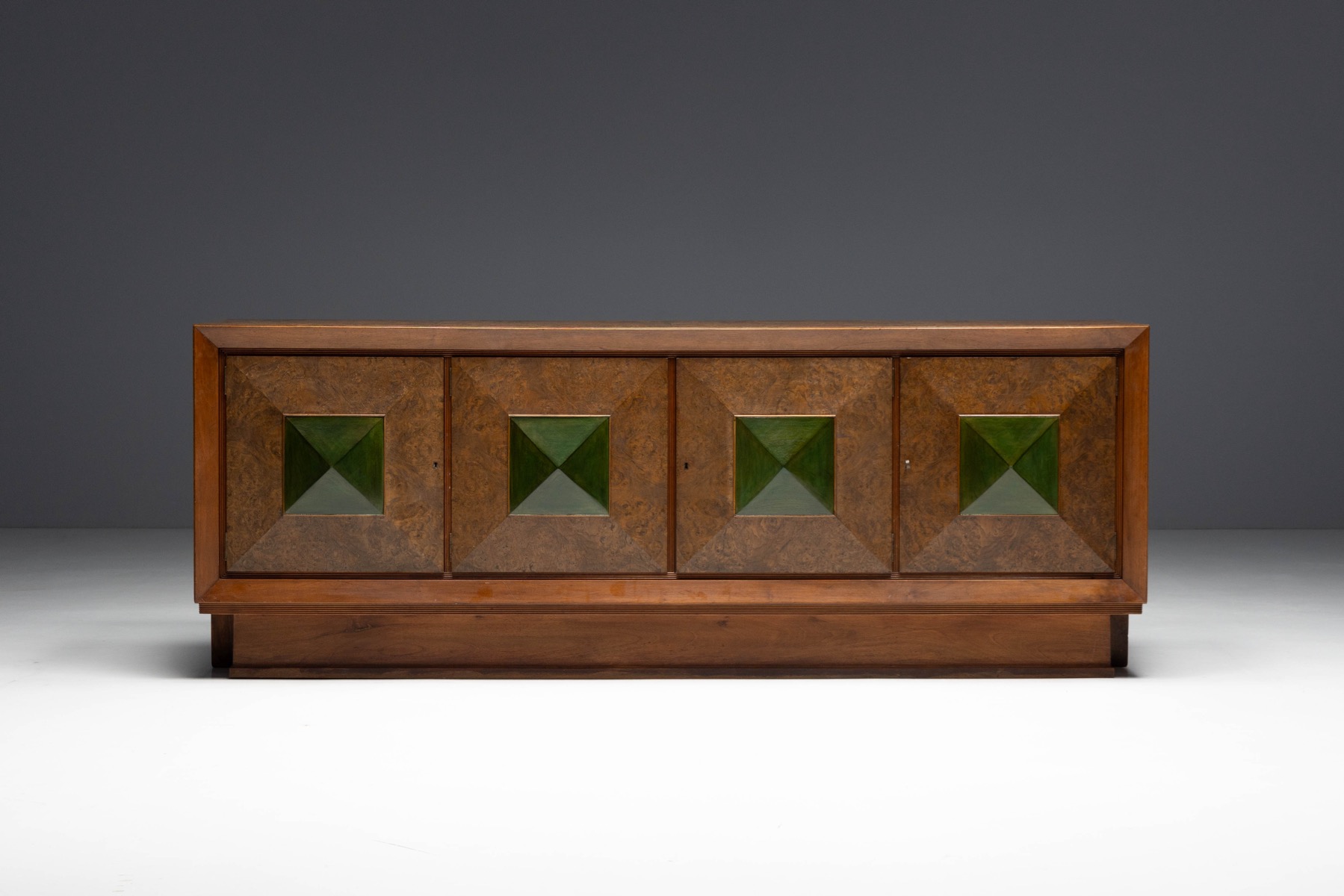 Art Deco Sideboard with Pyramid Inlay Doors, Italy - 1930s