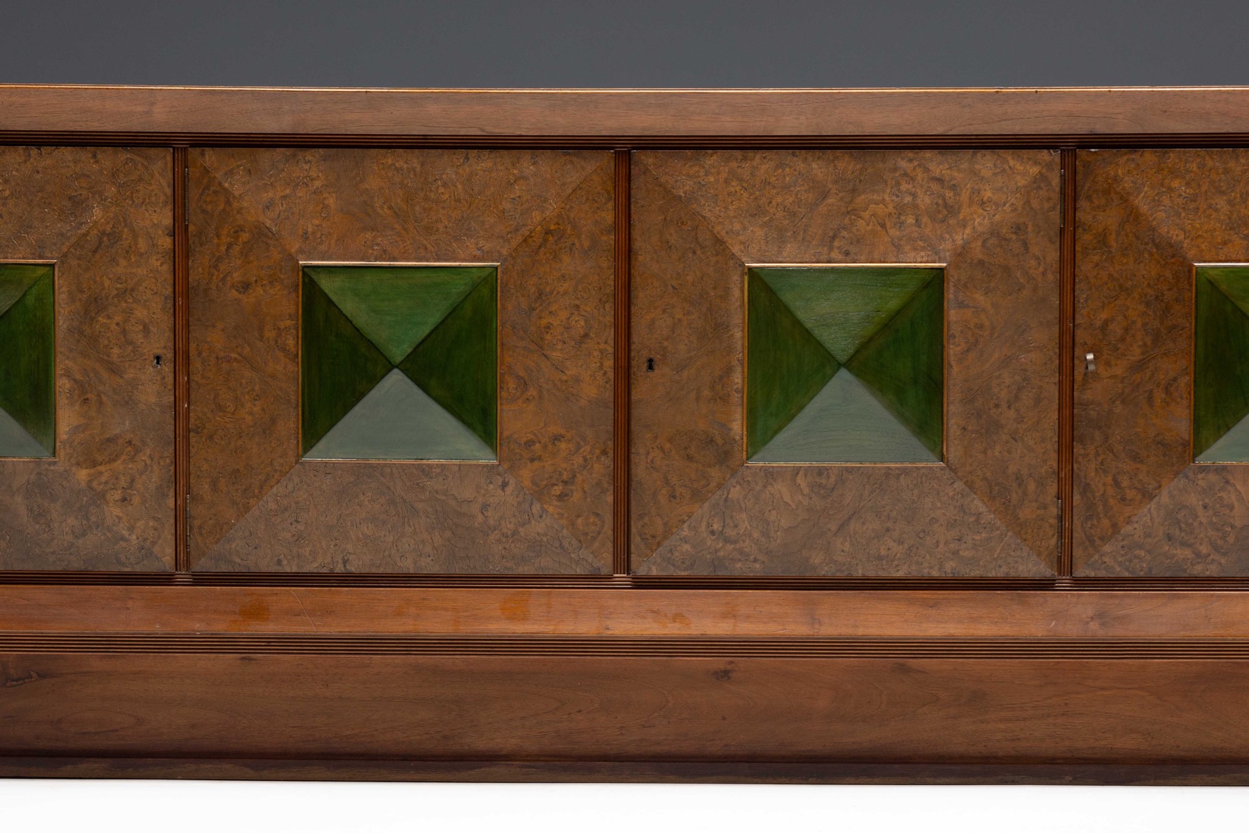 Art Deco Sideboard with Pyramid Inlay Doors, Italy - 1930s