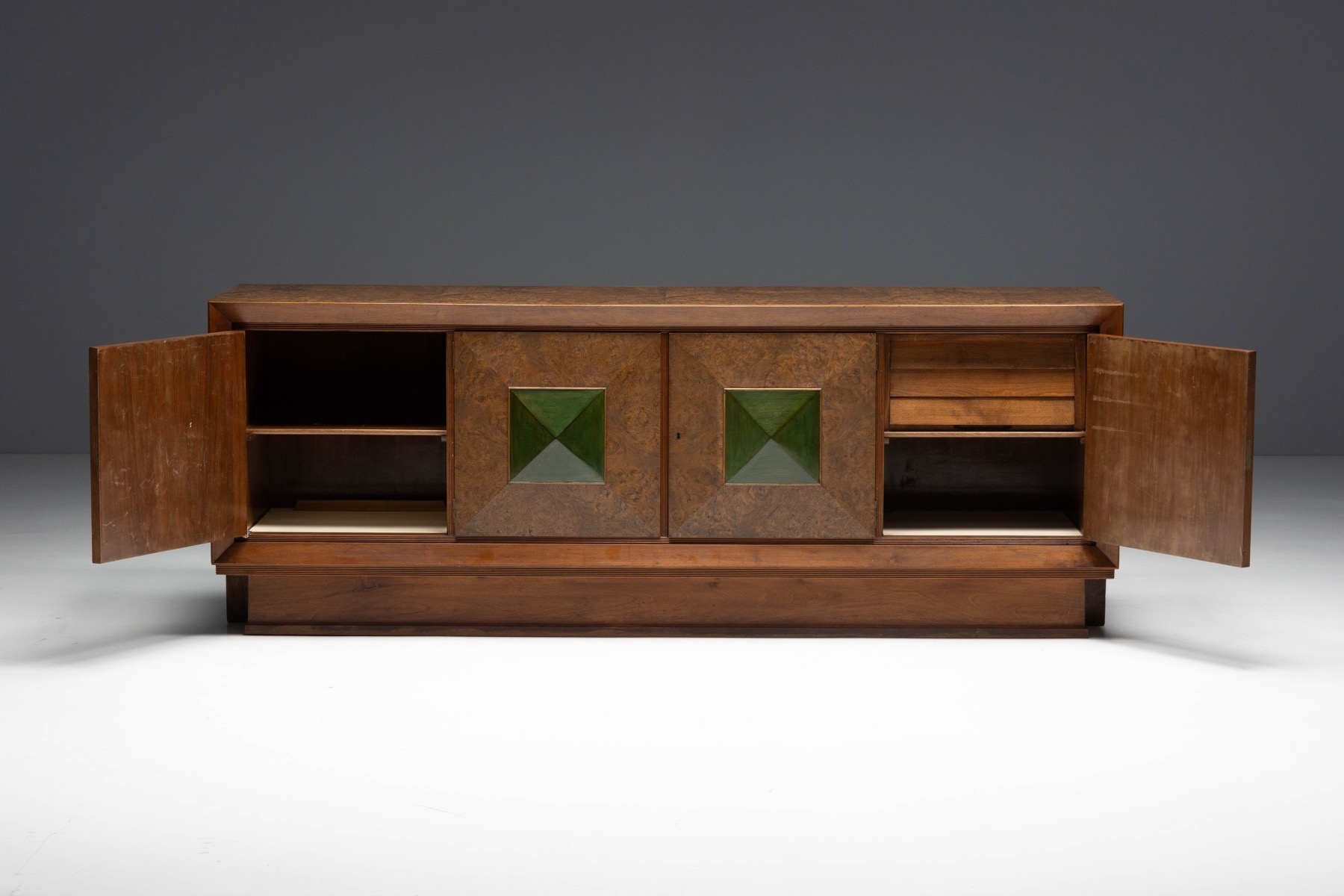 Art Deco Sideboard with Pyramid Inlay Doors, Italy - 1930s