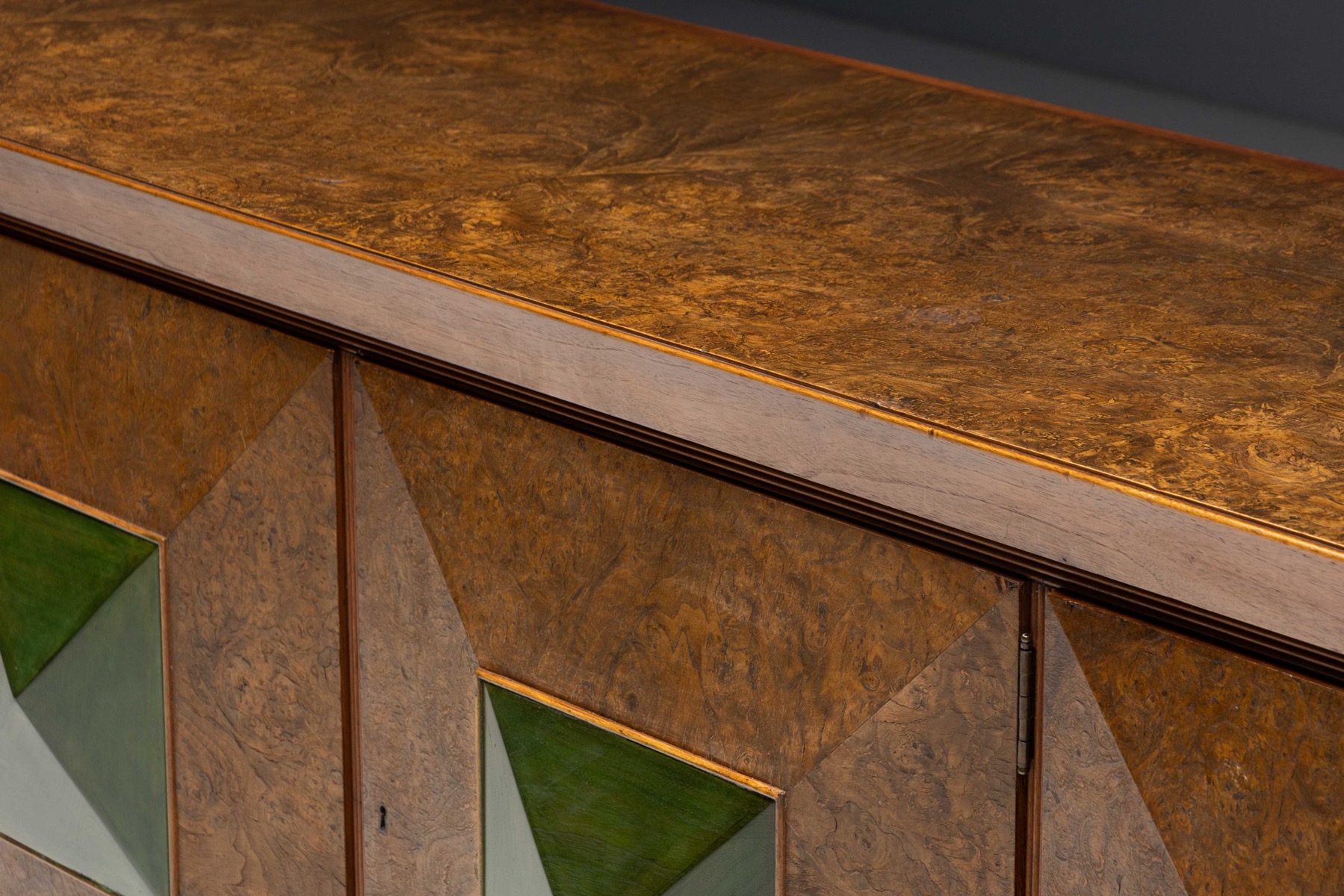 Art Deco Sideboard with Pyramid Inlay Doors, Italy - 1930s