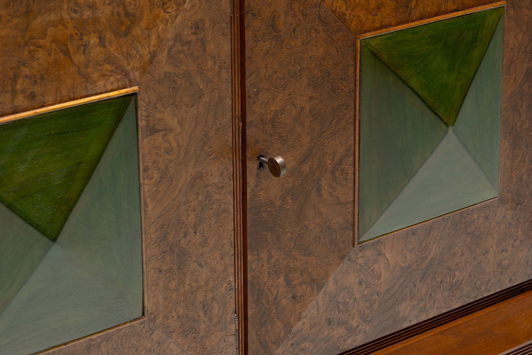 Art Deco Sideboard with Pyramid Inlay Doors, Italy - 1930s