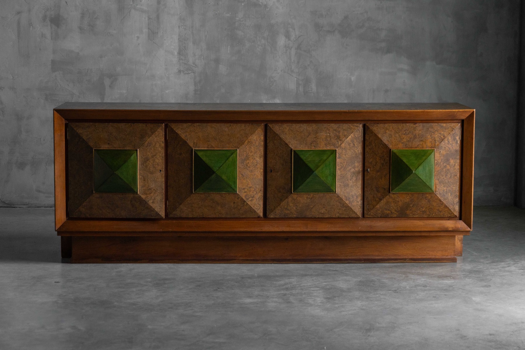 Art Deco Sideboard with Pyramid Inlay Doors, Italy - 1930s