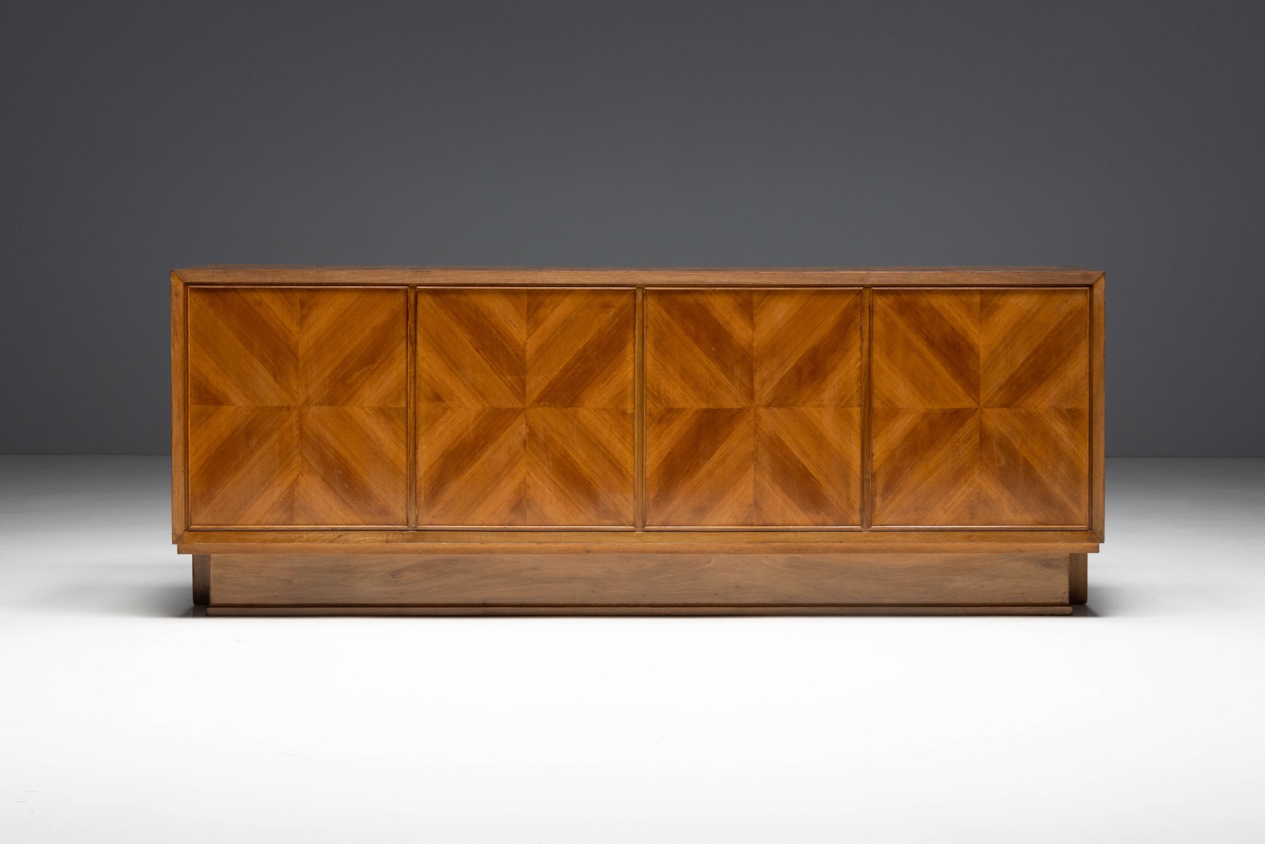 Art Deco Sideboard with Pyramid Inlay Doors, Italy - 1930s