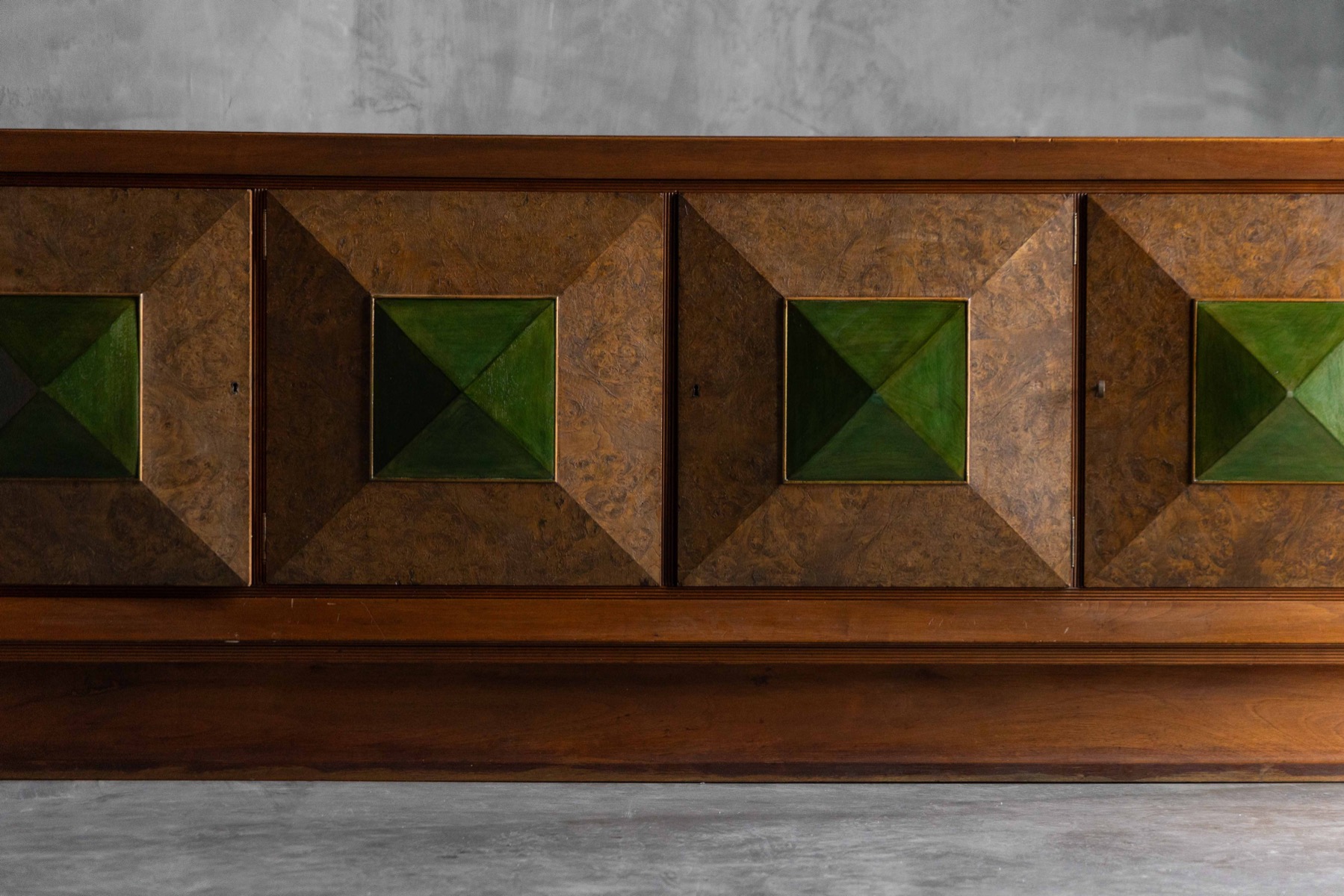 Art Deco Sideboard with Pyramid Inlay Doors, Italy - 1930s