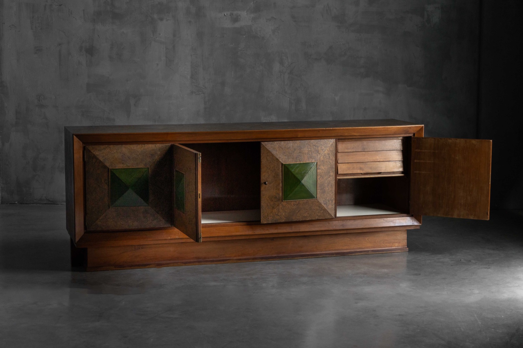 Art Deco Sideboard with Pyramid Inlay Doors, Italy - 1930s