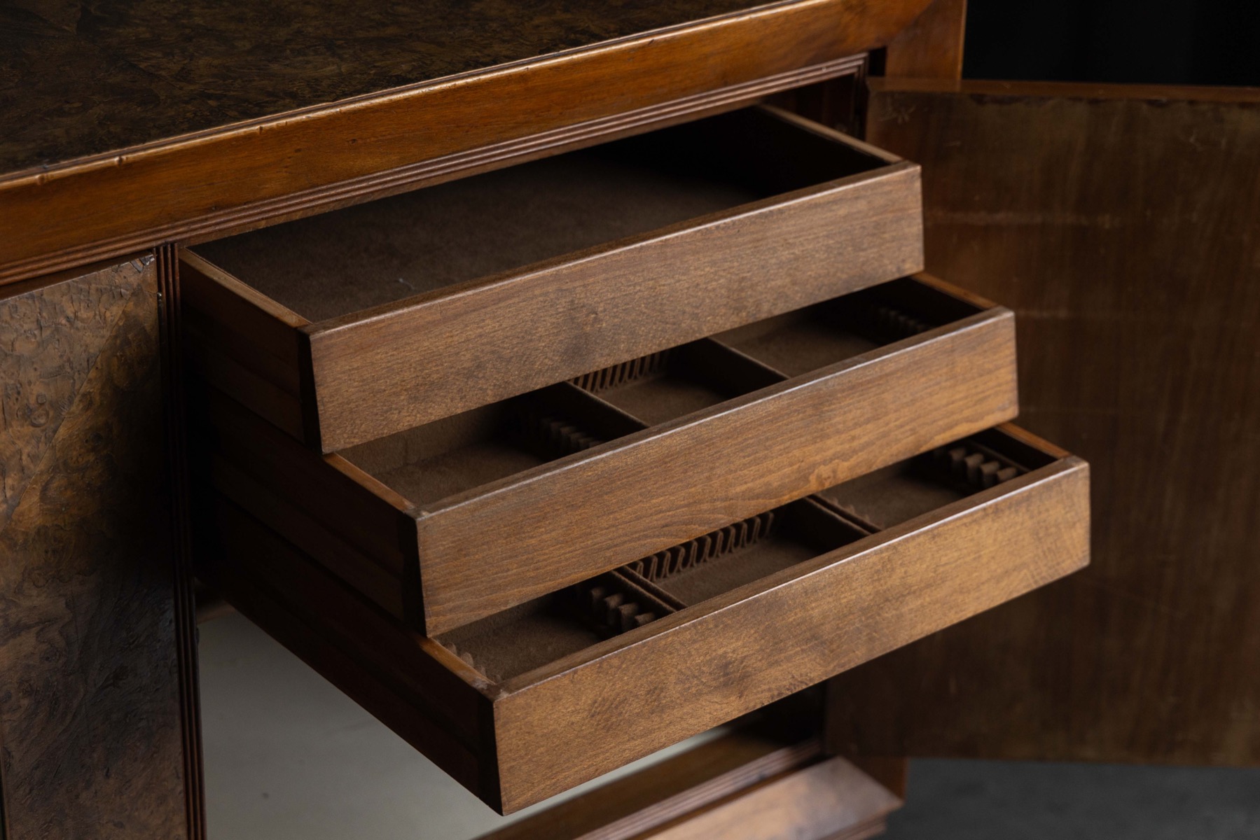 Art Deco Sideboard with Pyramid Inlay Doors, Italy - 1930s
