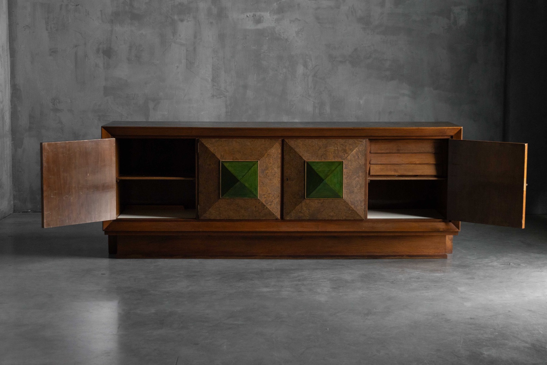 Art Deco Sideboard with Pyramid Inlay Doors, Italy - 1930s