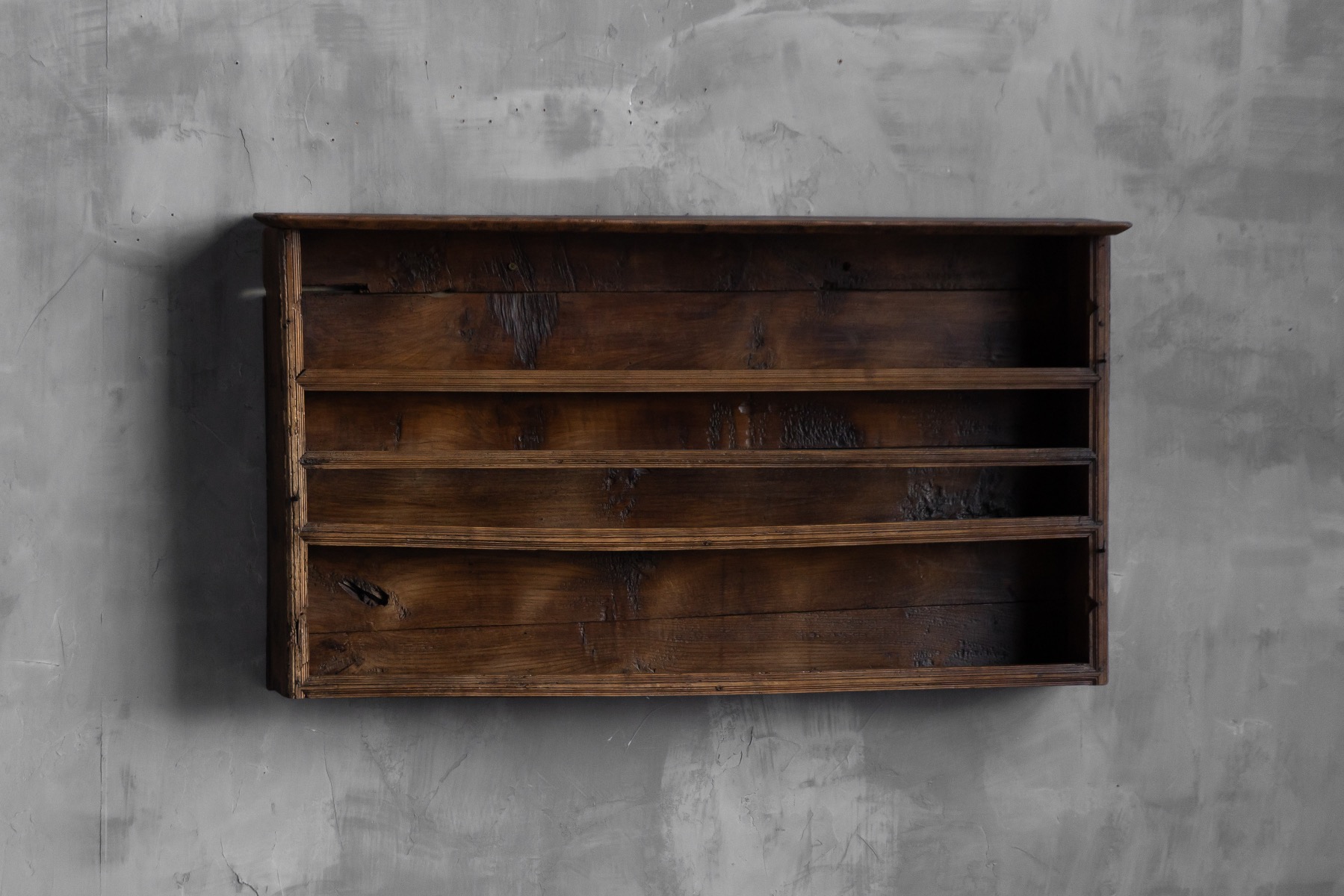Antique rustic wall shelf from Auvergne, hand-crafted solid wood, 19th century