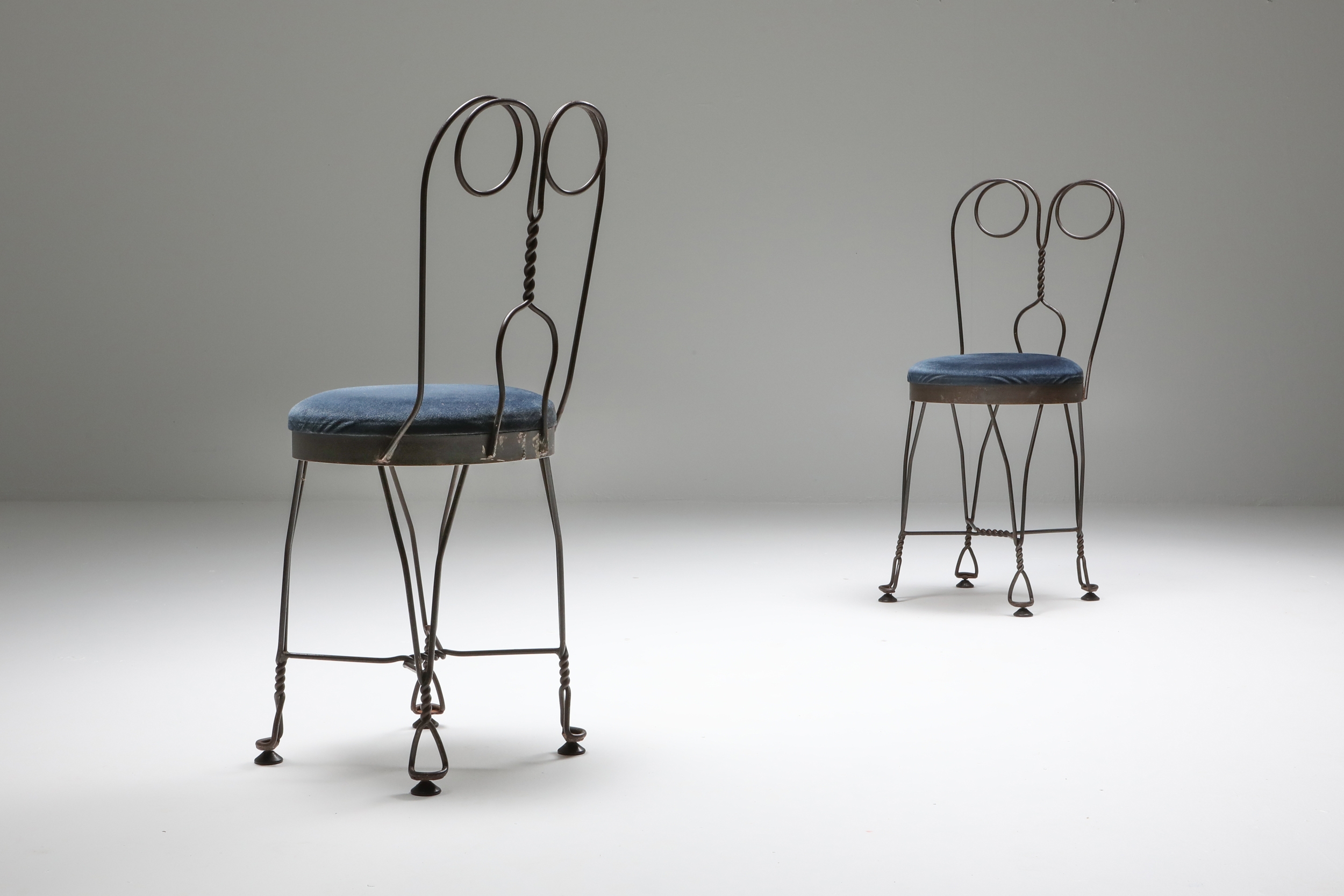 Wire metal and velvet dining chairs 'atelier français' - 1970's
