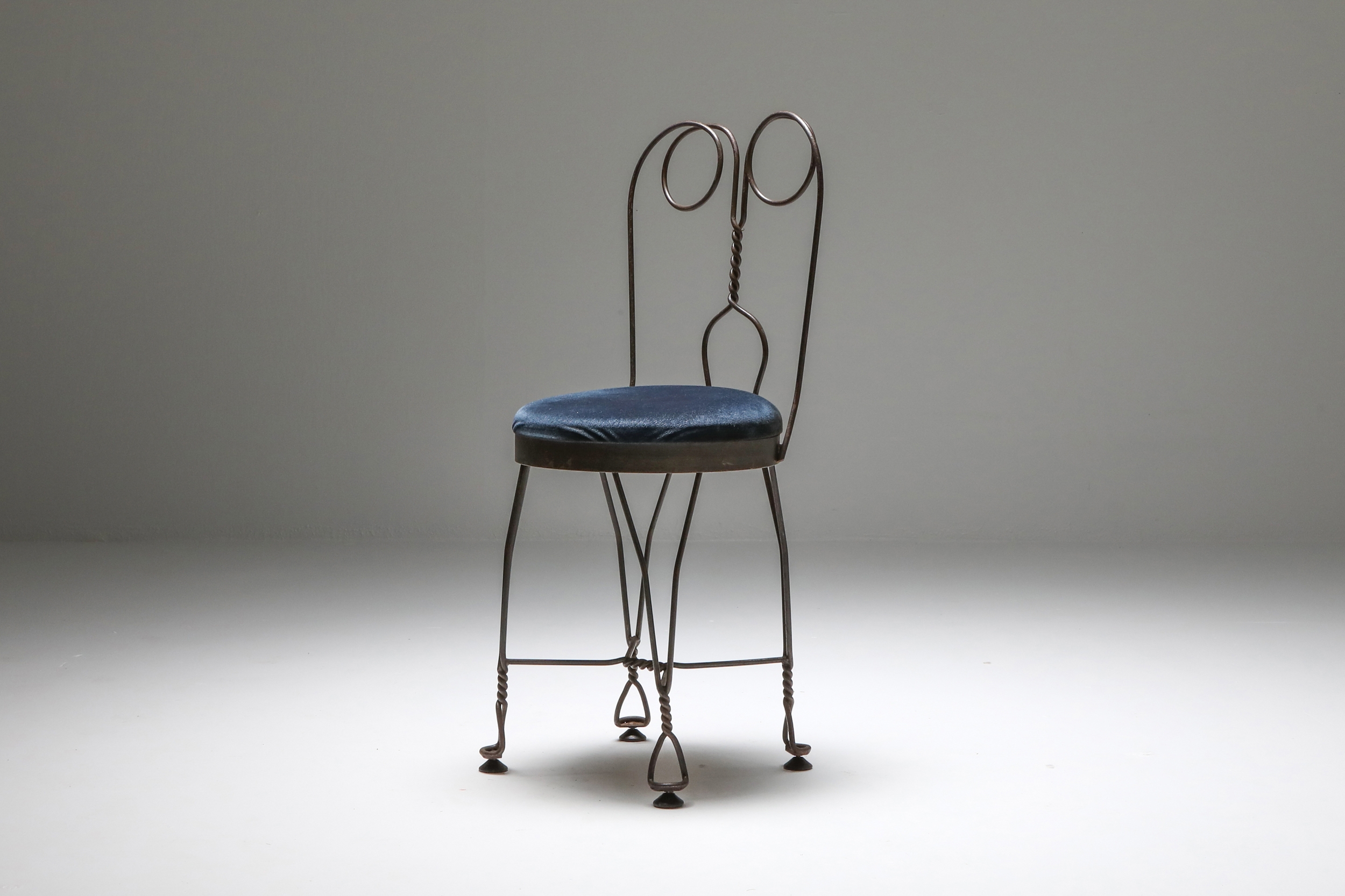 Wire metal and velvet dining chairs 'atelier français' - 1970's