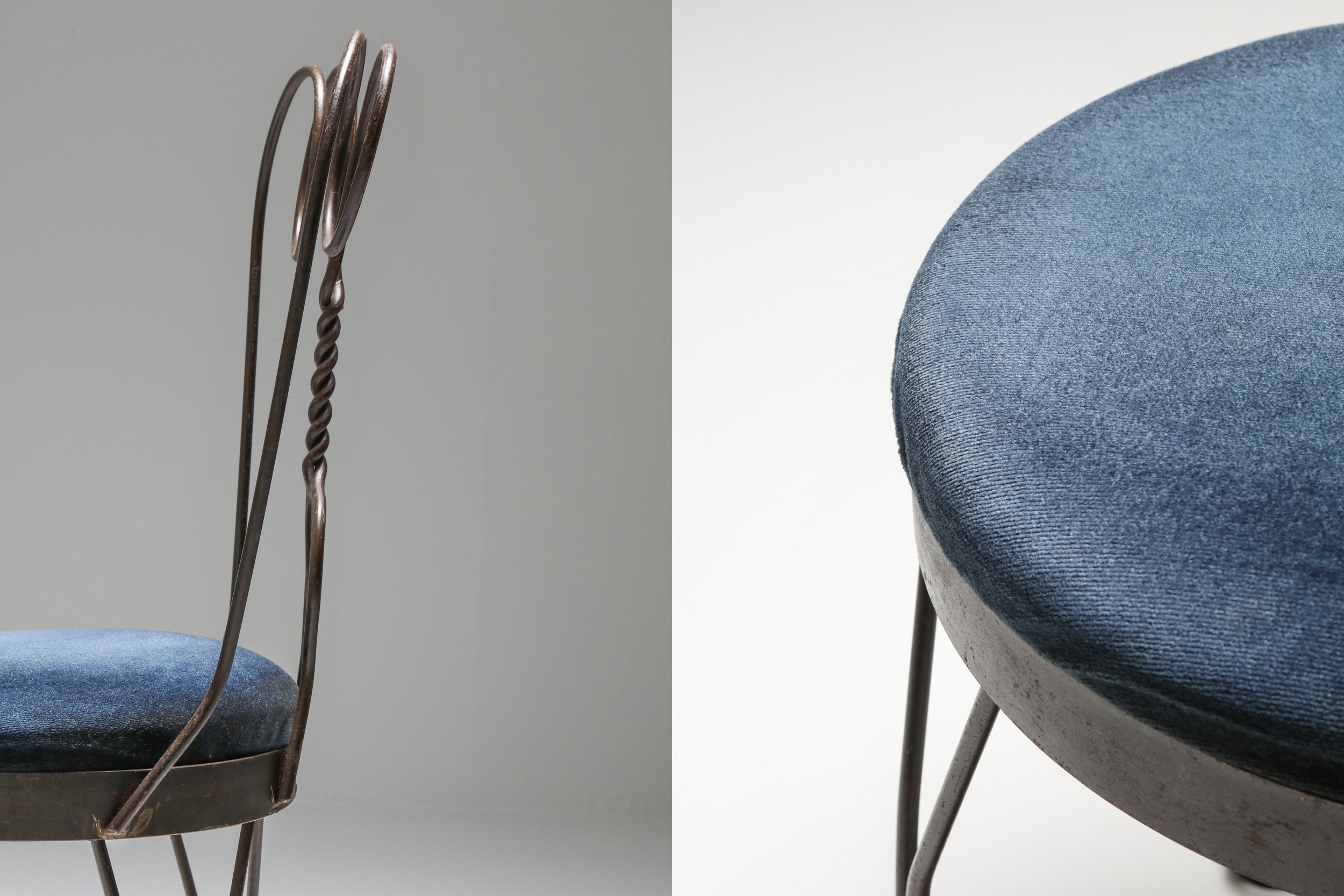 Wire metal and velvet dining chairs 'atelier français' - 1970's