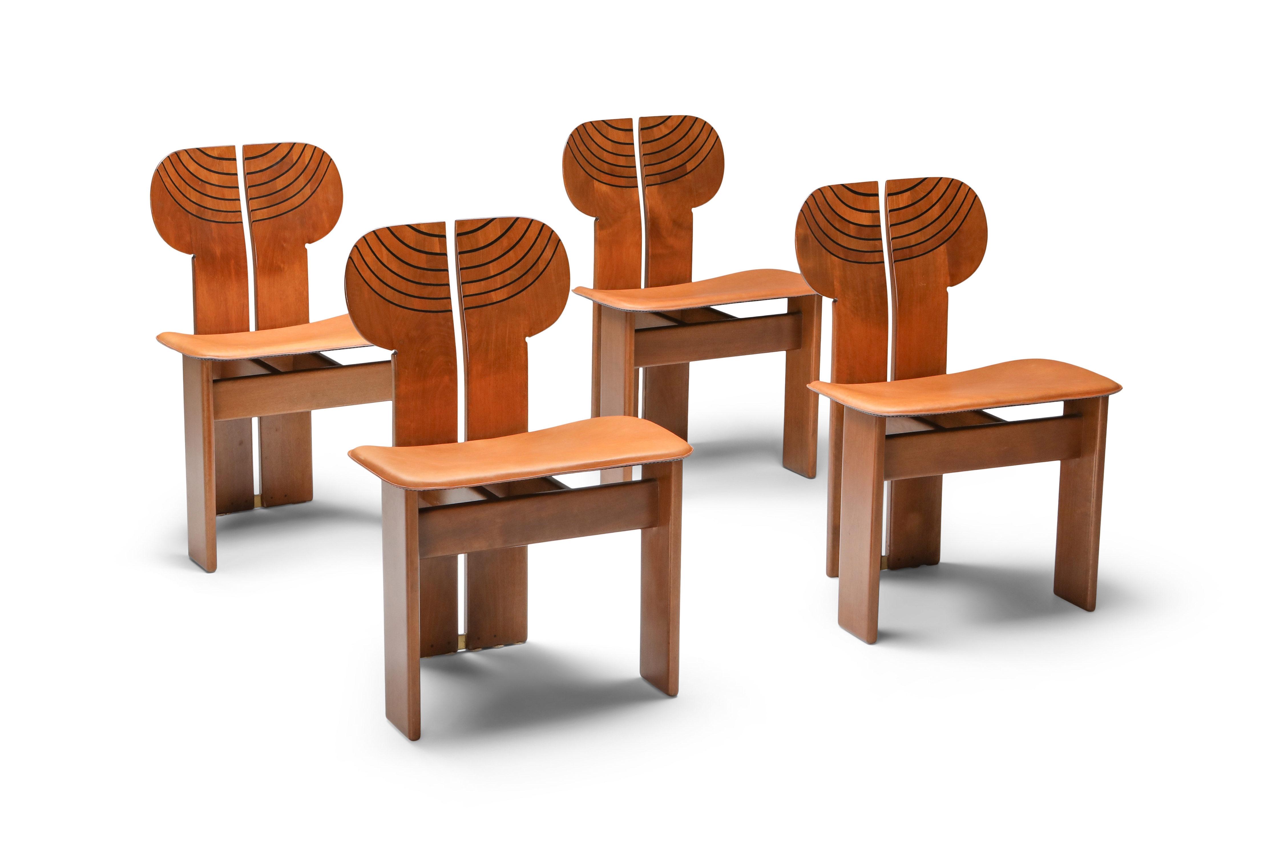 Afra and Tobia Scarpa Africa Chairs with Cognac Leather Seating - 1970's