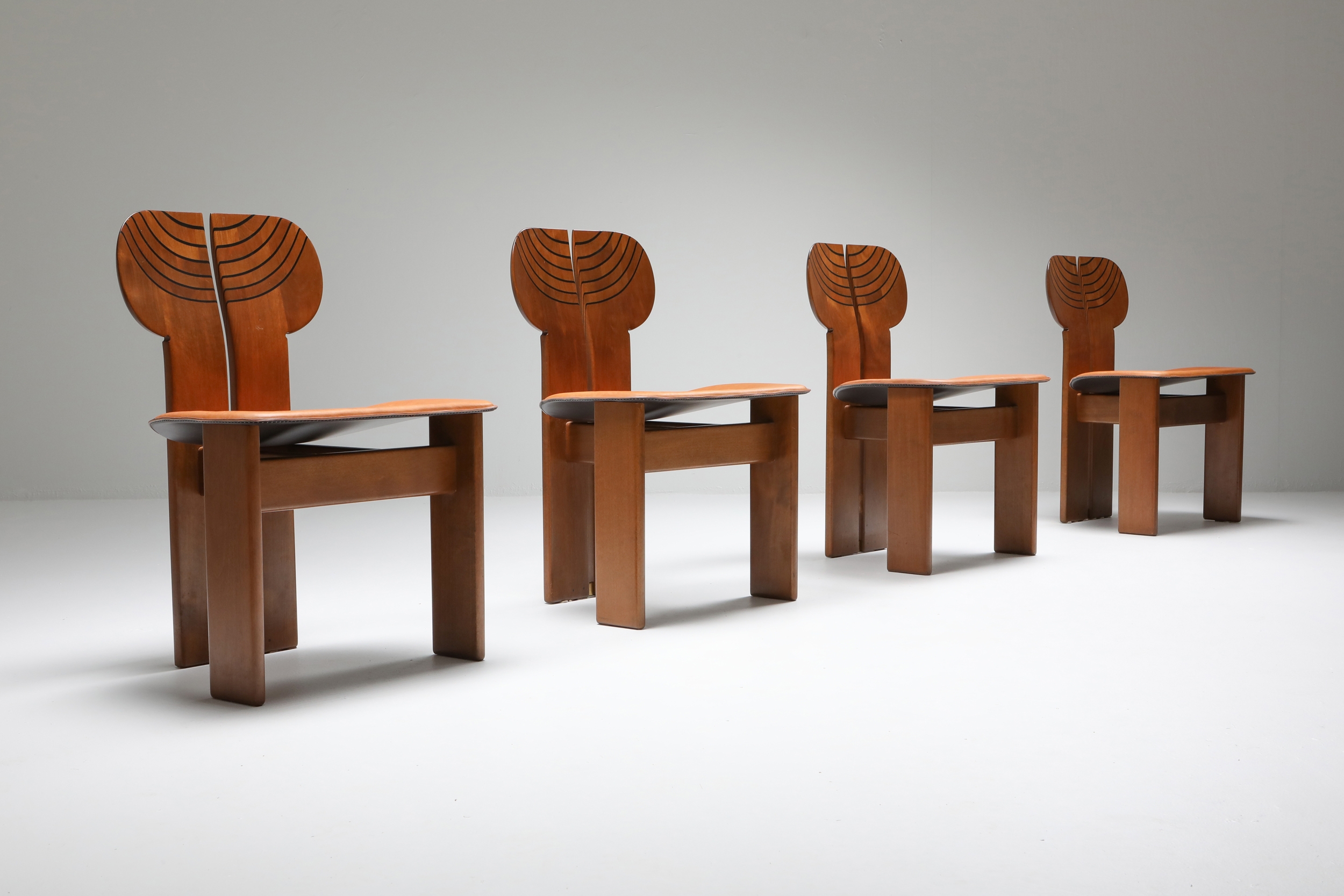 Afra and Tobia Scarpa Africa Chairs with Cognac Leather Seating - 1970's