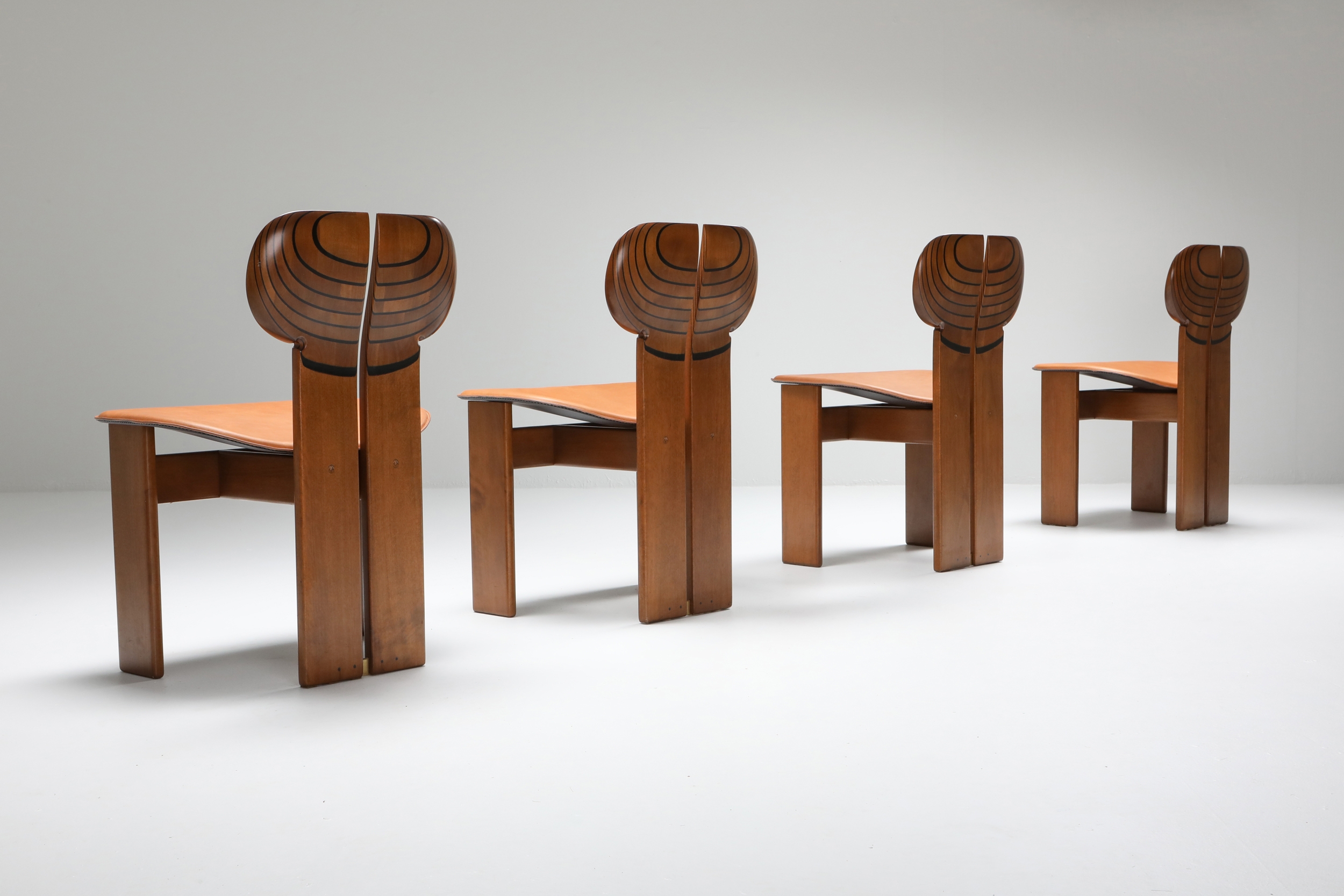 Afra and Tobia Scarpa Africa Chairs with Cognac Leather Seating - 1970's