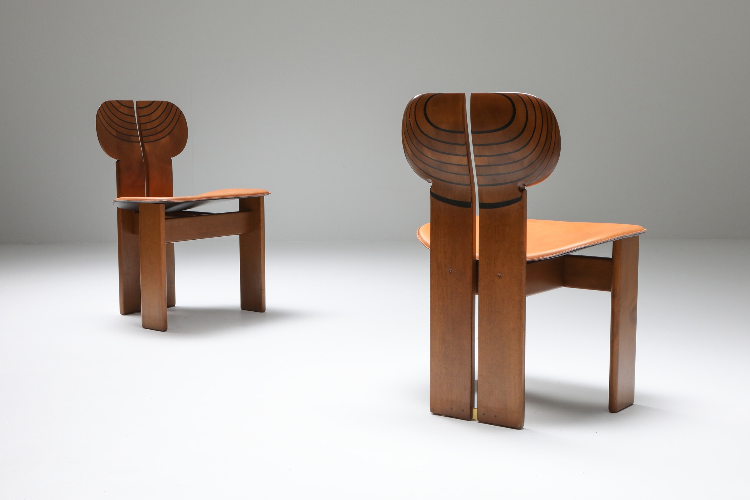 Afra and Tobia Scarpa Africa Chairs with Cognac Leather Seating - 1970's