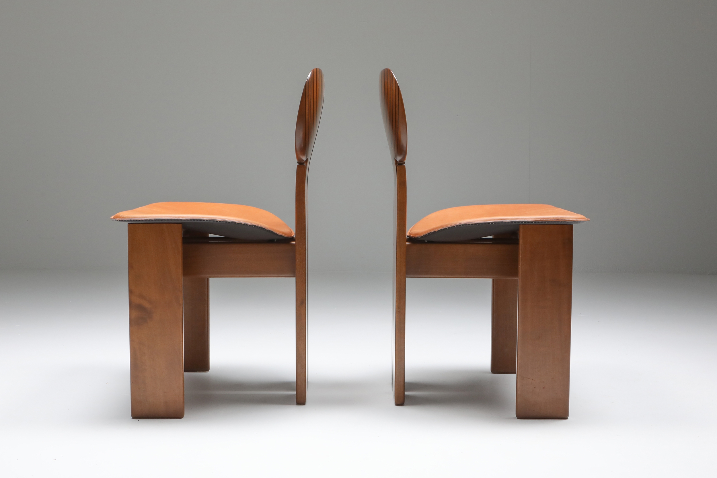 Afra and Tobia Scarpa Africa Chairs with Cognac Leather Seating - 1970's