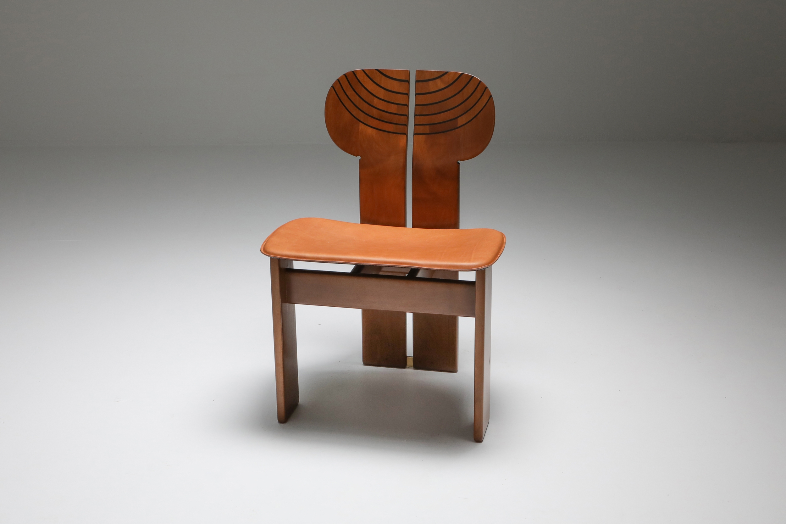 Afra and Tobia Scarpa Africa Chairs with Cognac Leather Seating - 1970's