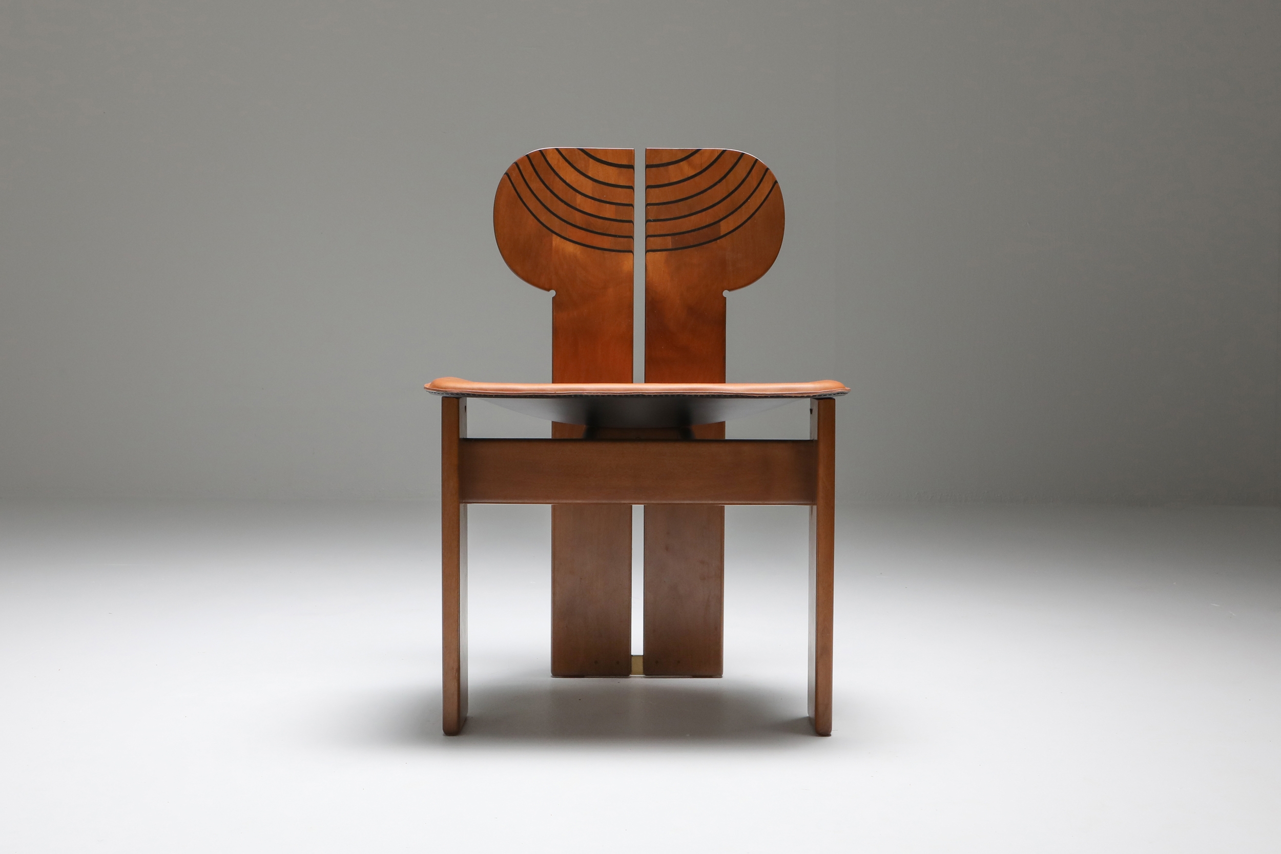 Afra and Tobia Scarpa Africa Chairs with Cognac Leather Seating - 1970's