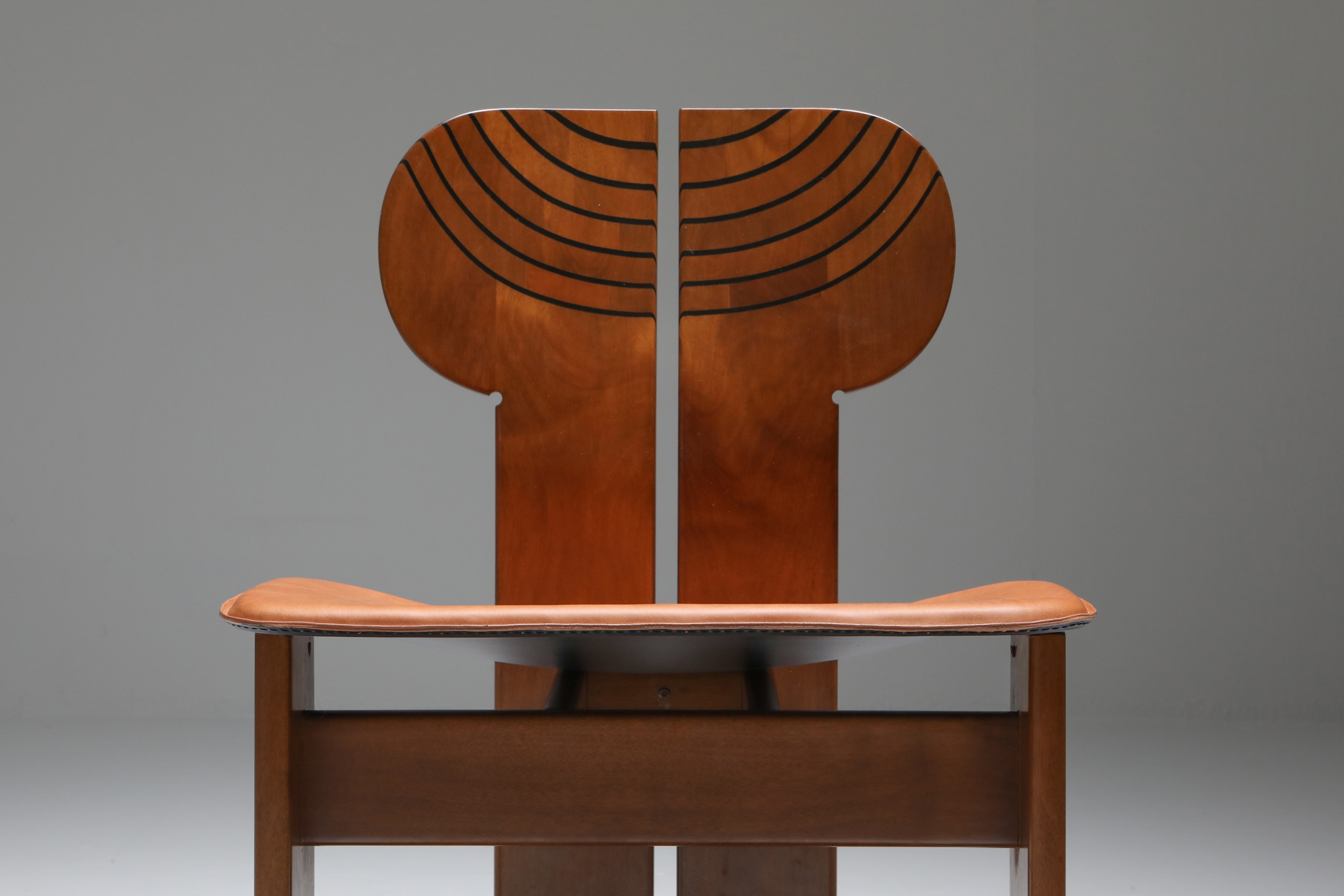 Afra and Tobia Scarpa Africa Chairs with Cognac Leather Seating - 1970's