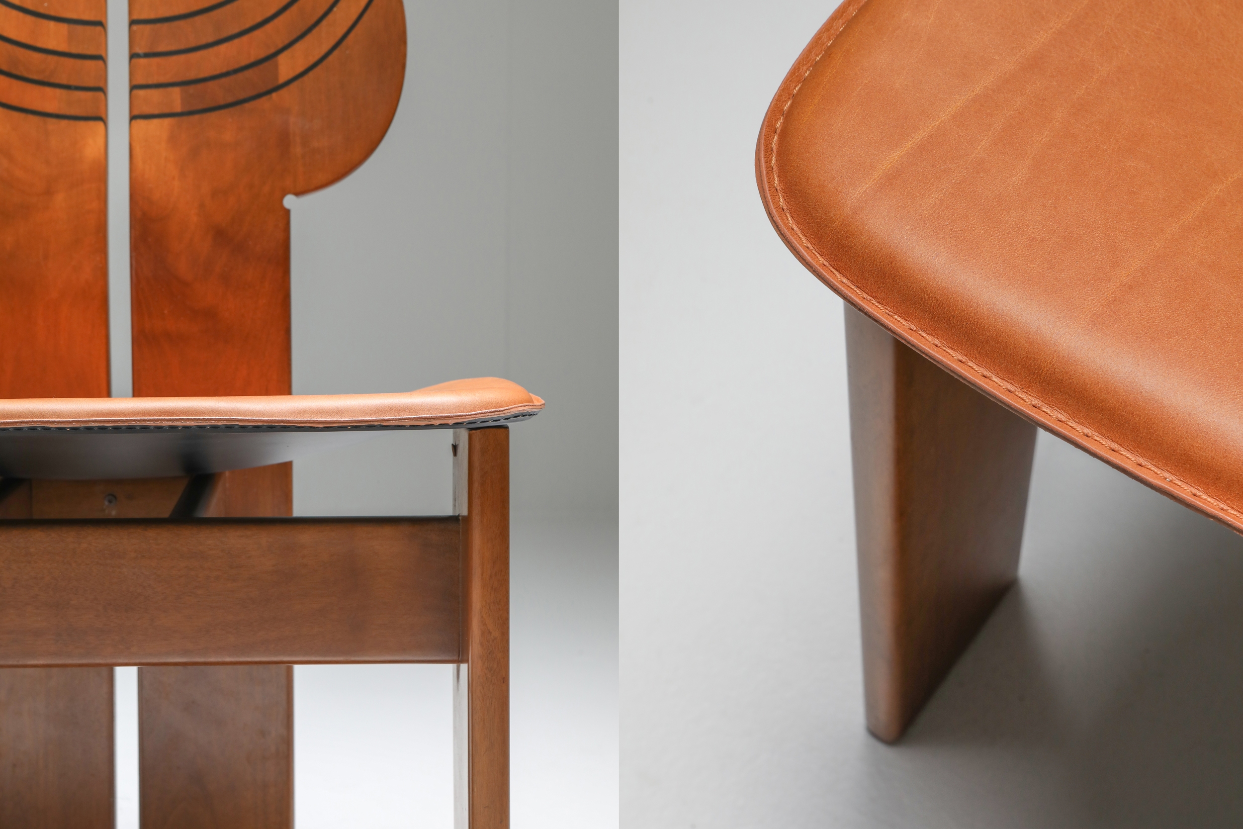 Afra and Tobia Scarpa Africa Chairs with Cognac Leather Seating - 1970's