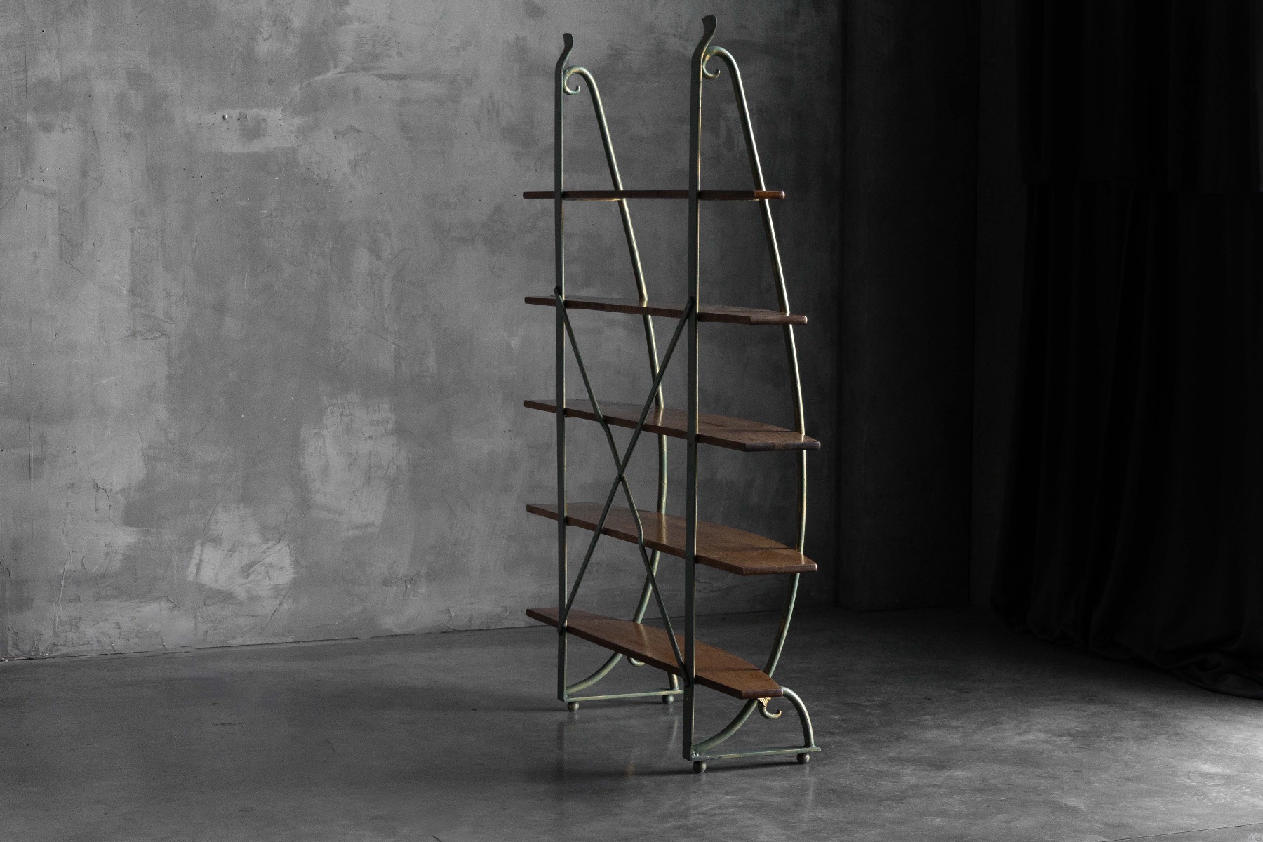 Bakery Display Rack with Iron Frame and Oak Shelves, France – 1920s