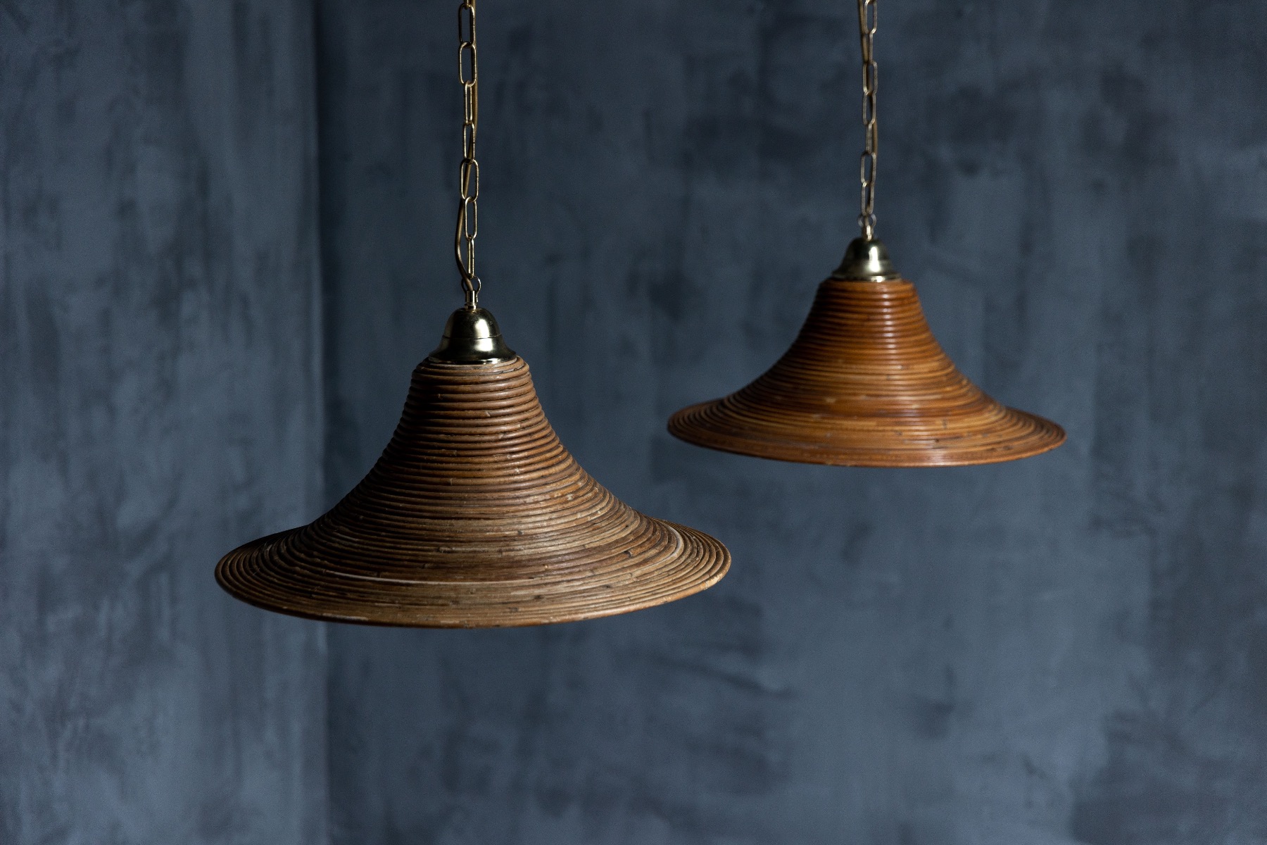Bamboo Rattan Pendant Lamps by Vivai del Sud - 1970s