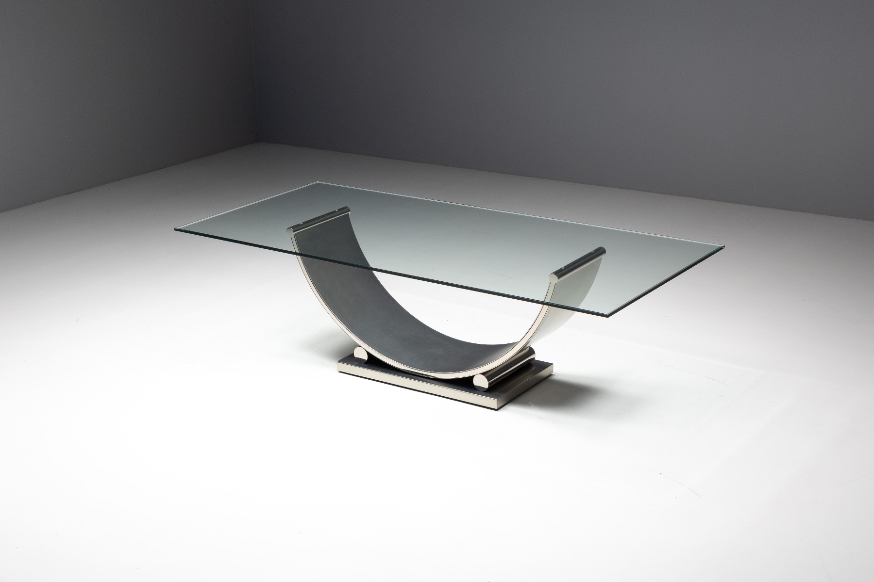 Belgo Chrom Table In Brushed Steel - 1970s